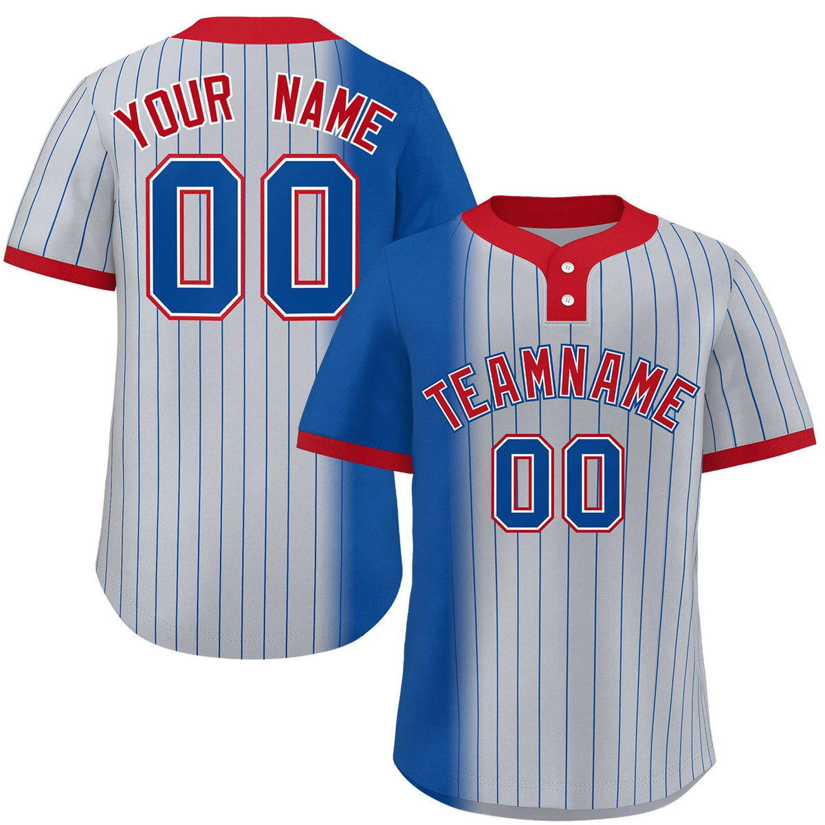 Custom Royal Gray-Red Gradient Stripe Fashion Authentic Two-Button Softball Jersey