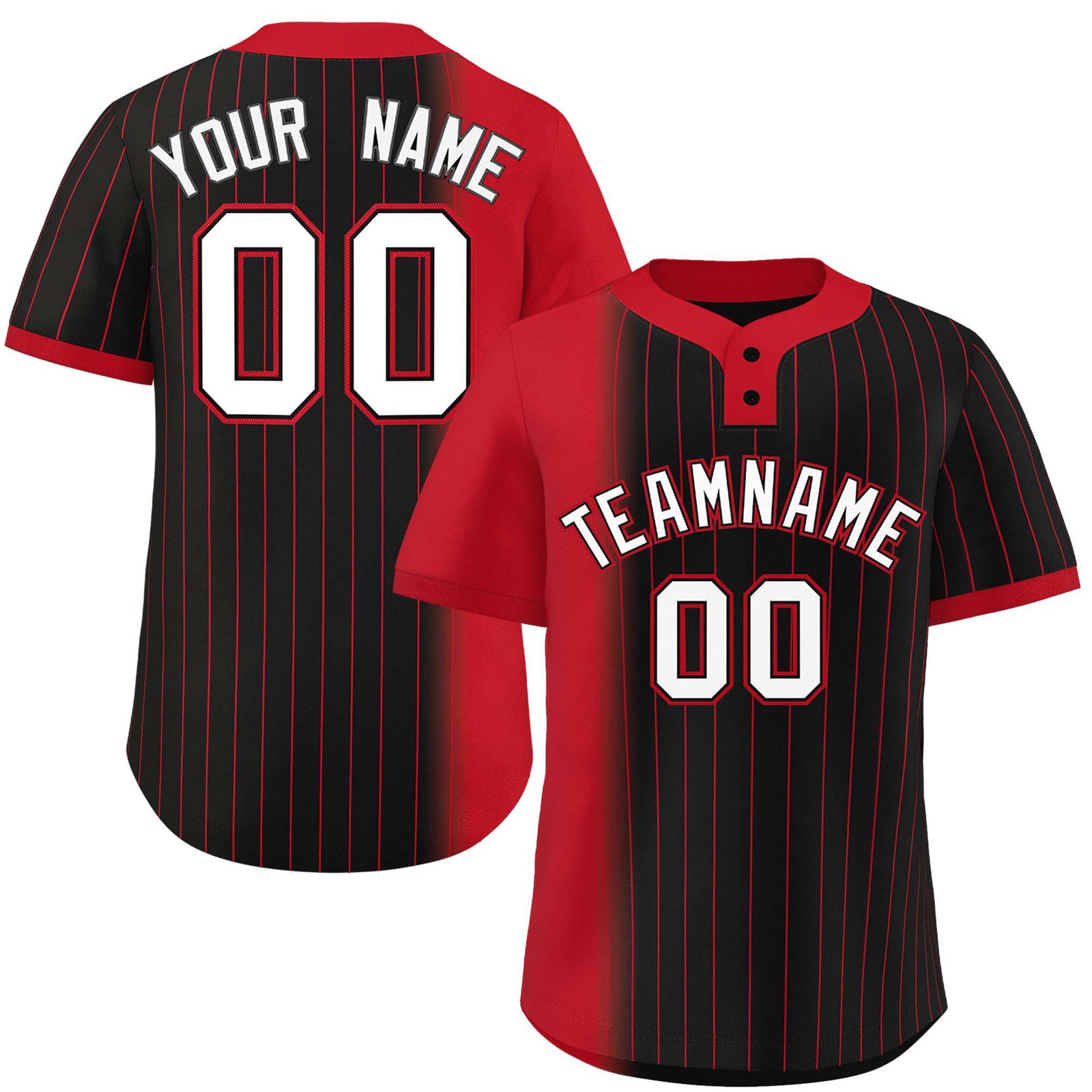 Custom Red Black Gradient Stripe Fashion Authentic Two-Button Softball Jersey