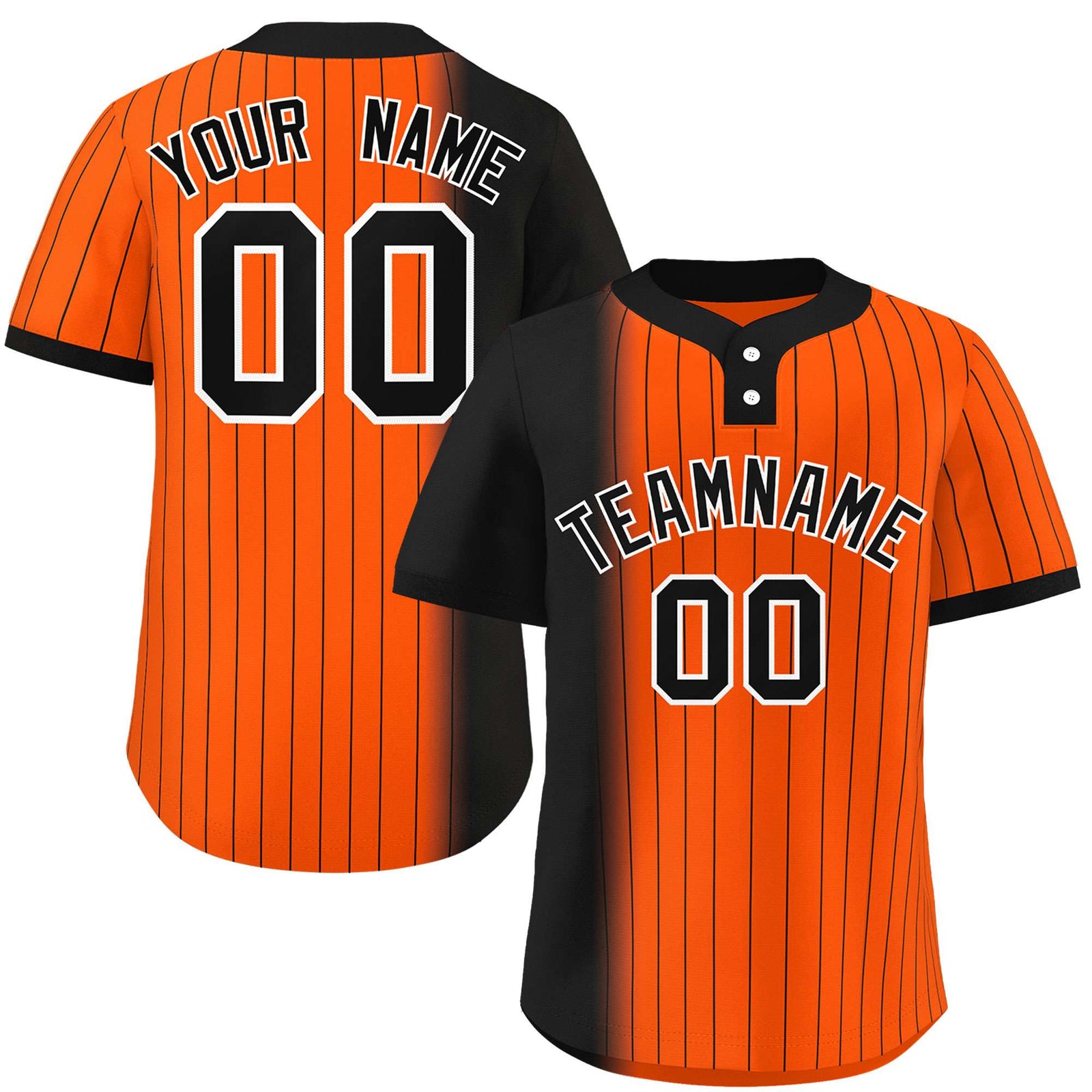 Custom Black Orange Gradient Stripe Fashion Authentic Two-Button Softball Jersey