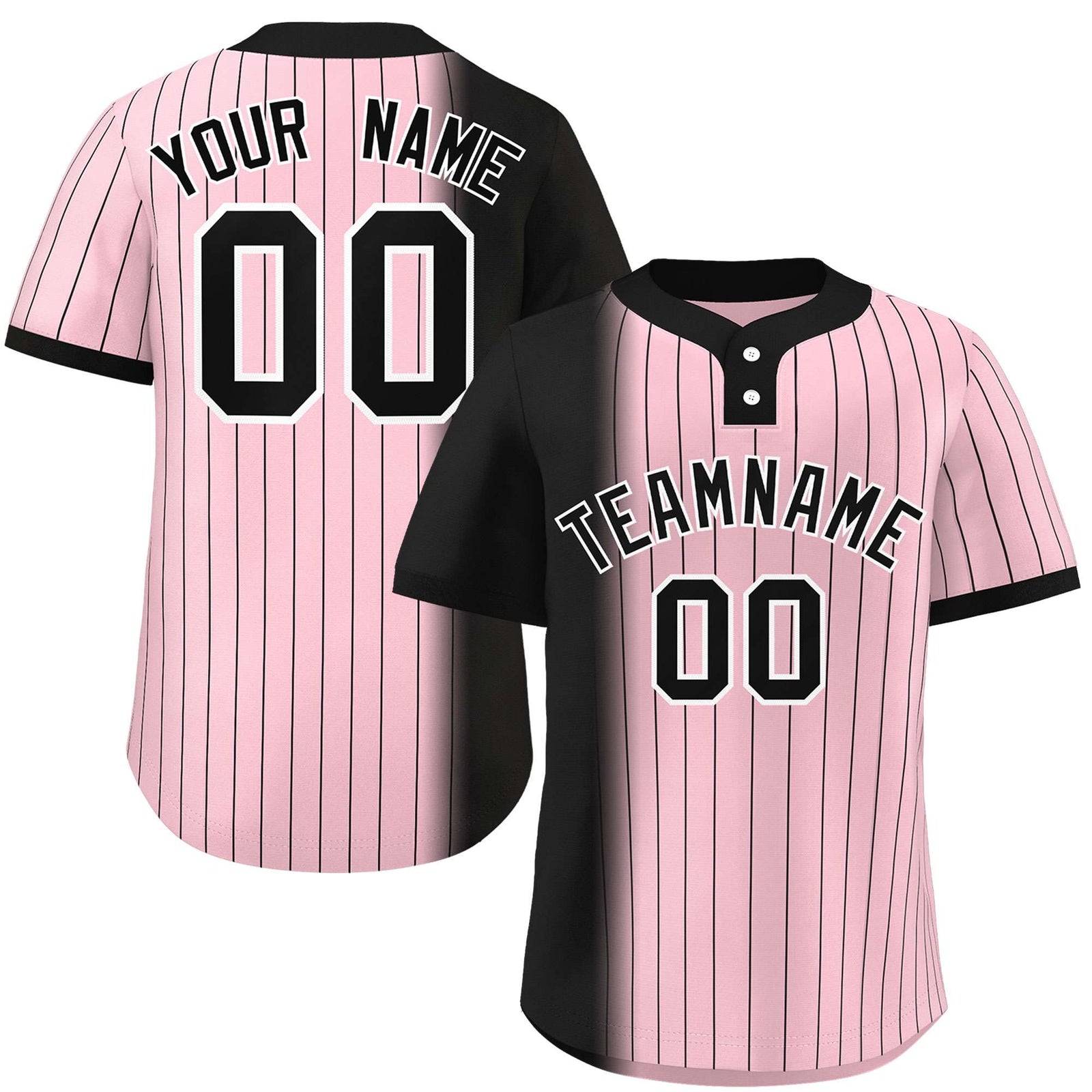 Custom Black Light Pink Gradient Stripe Fashion Authentic Two-Button Softball Jersey
