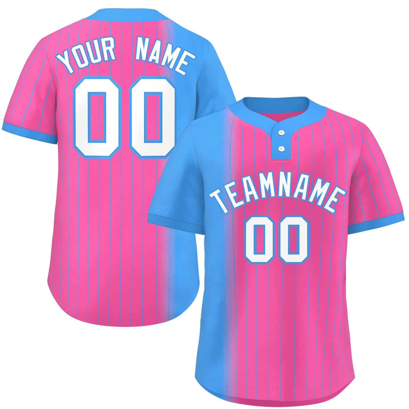 Custom Powder Blue Pink Gradient Stripe Fashion Authentic Two-Button Softball Jersey