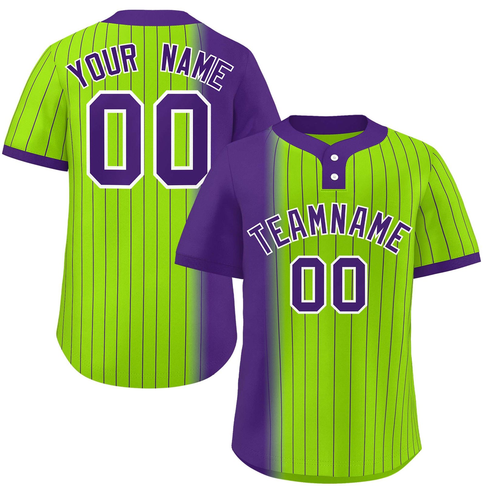 Custom Purple Neon Green Gradient Stripe Fashion Authentic Two-Button Softball Jersey