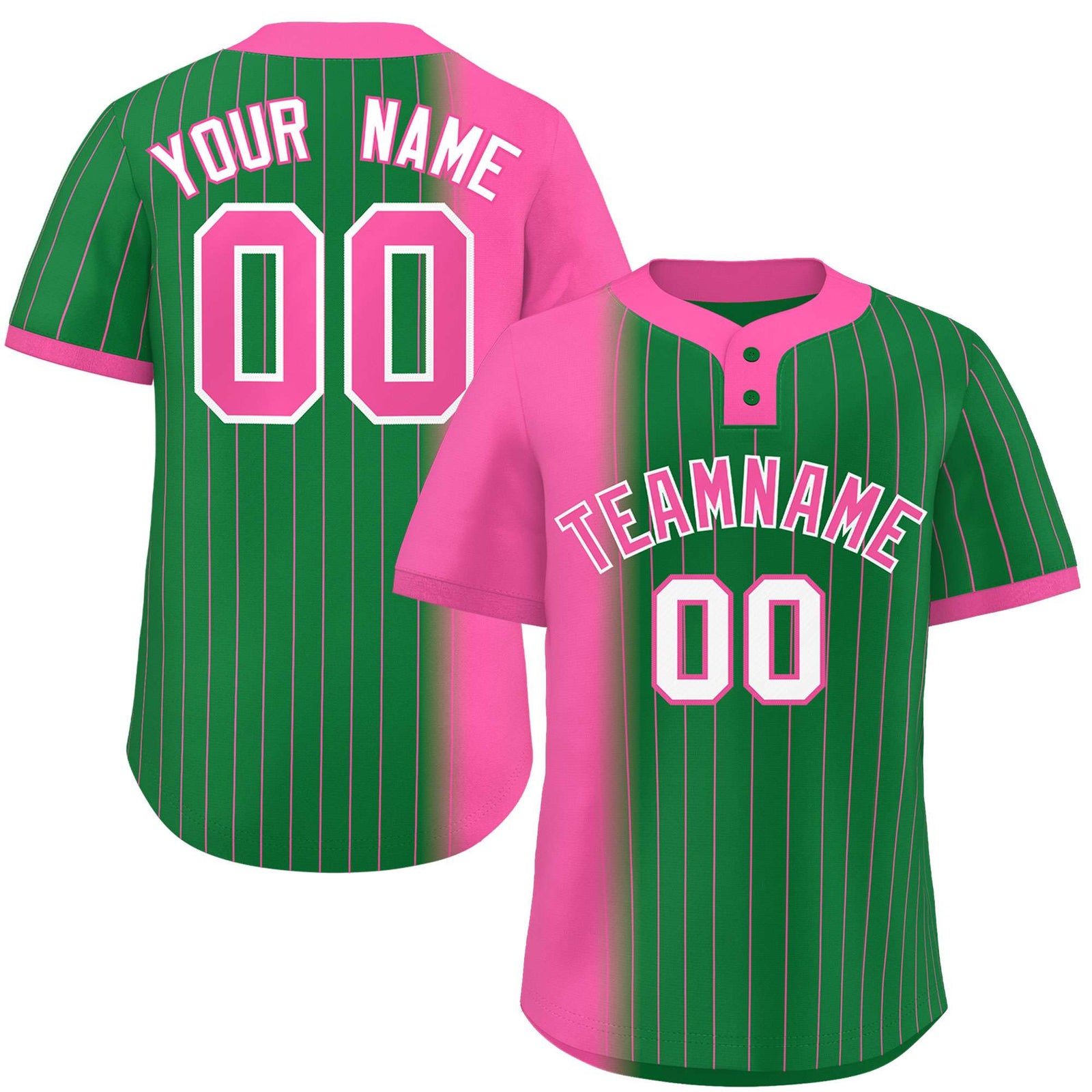 Custom Pink Kelly Green Gradient Stripe Fashion Authentic Two-Button Softball Jersey