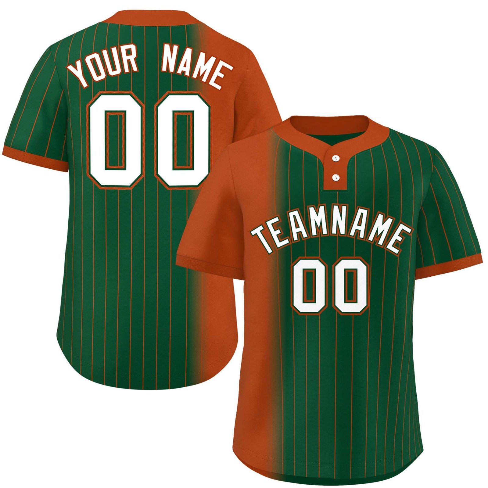 Custom Texas Orange Green Gradient Stripe Fashion Authentic Two-Button Softball Jersey
