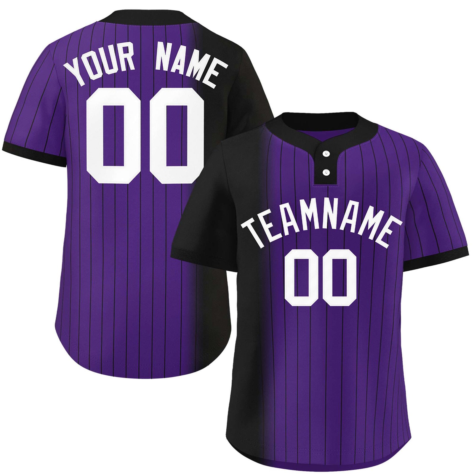 Custom Black Purple Gradient Stripe Fashion Authentic Two-Button Softball Jersey