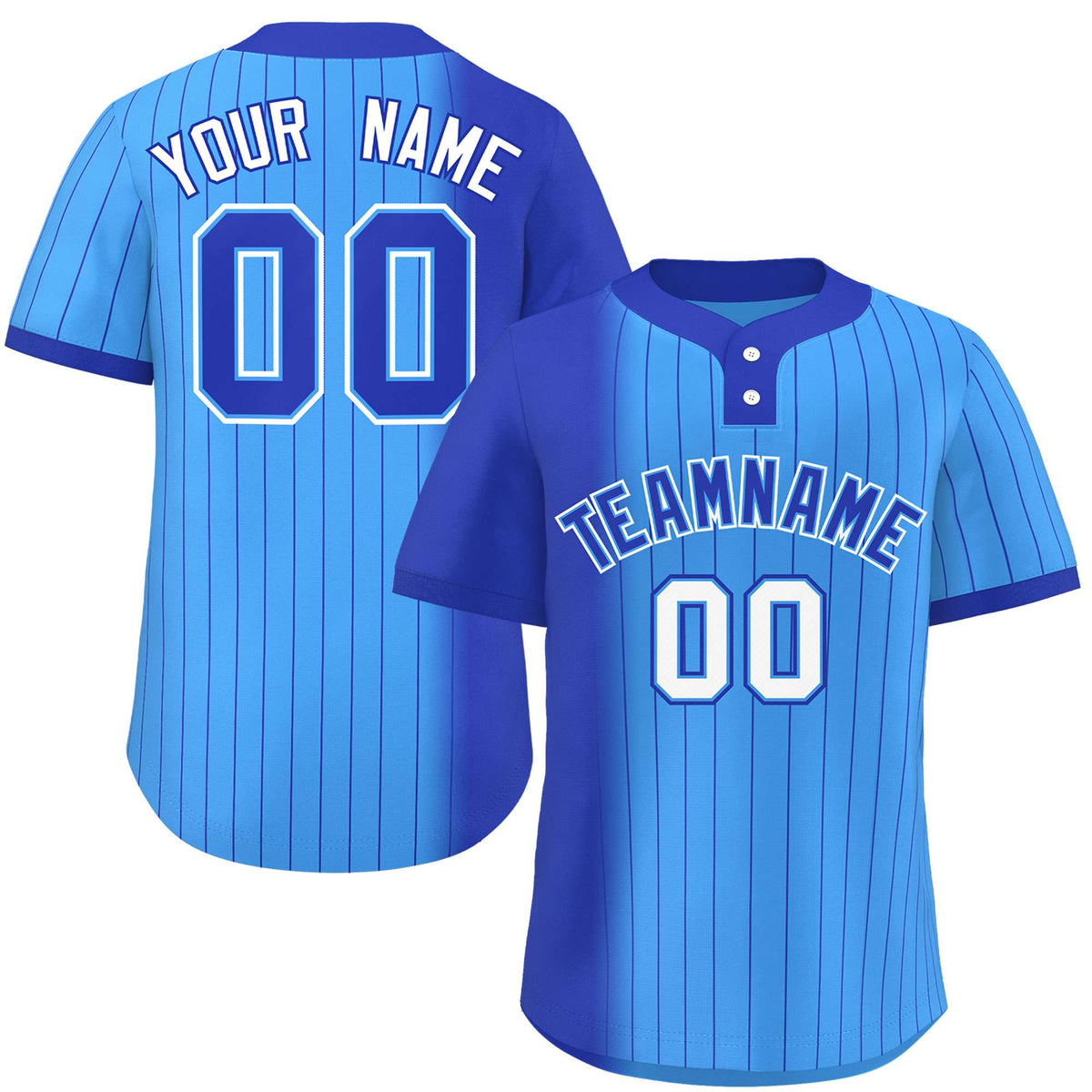 Custom Royal Powder Blue Gradient Stripe Fashion Authentic Two-Button Softball Jersey