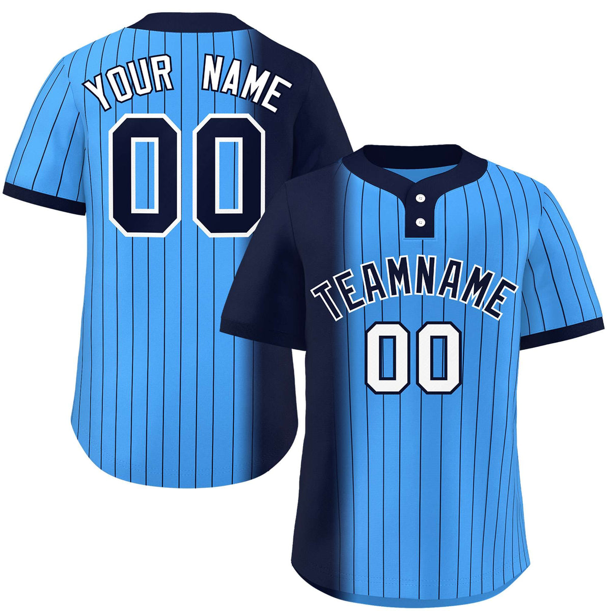 Custom Navy Powder Blue Gradient Stripe Fashion Authentic Two-Button Softball Jersey