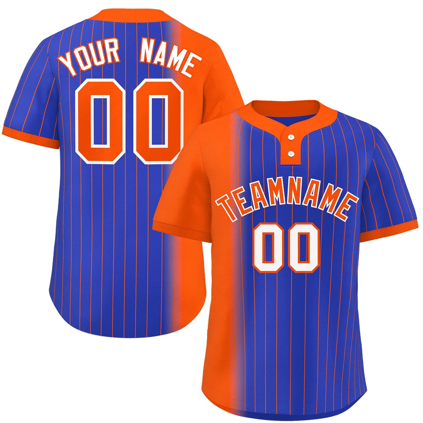 Custom Orange Royal Gradient Stripe Fashion Authentic Two-Button Softball Jersey