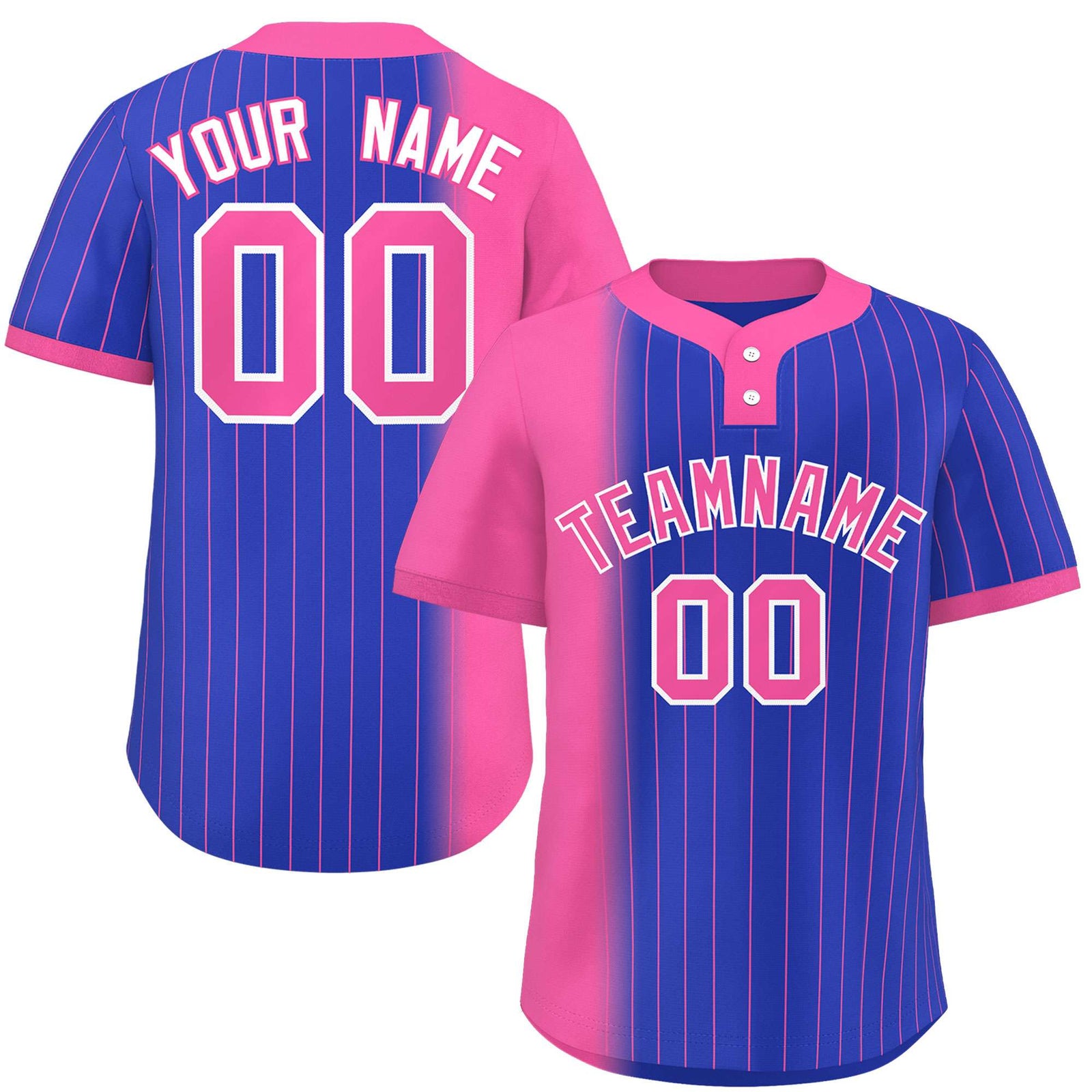 Custom Pink Royal Gradient Stripe Fashion Authentic Two-Button Softball Jersey