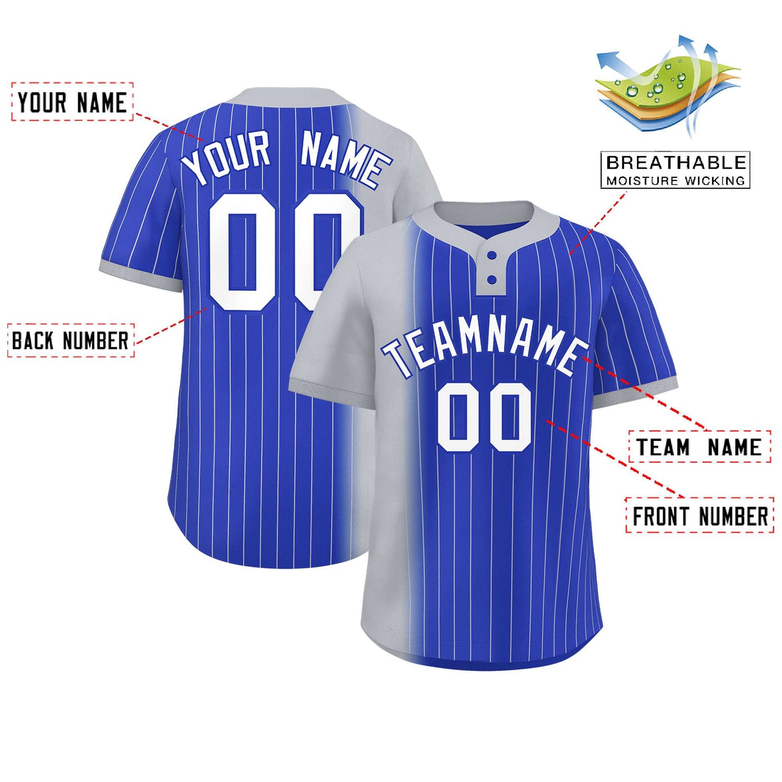 Custom Gray Royal Gradient Stripe Fashion Authentic Two-Button Softball Jersey