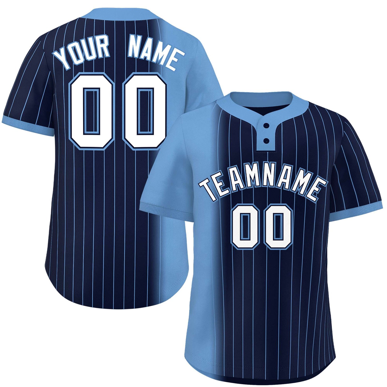 Custom Light Blue Navy Gradient Stripe Fashion Authentic Two-Button Softball Jersey