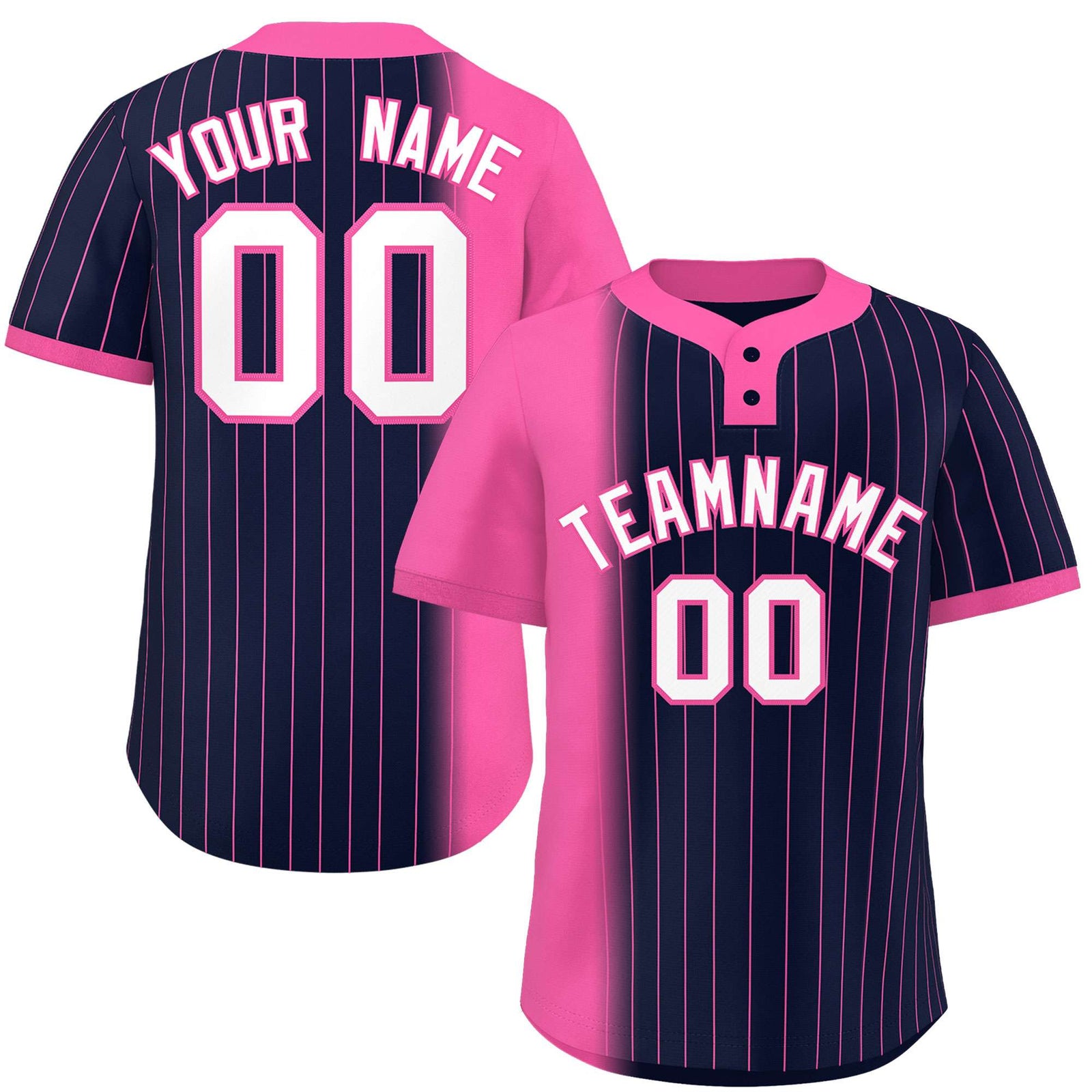 Custom Pink Navy Gradient Stripe Fashion Authentic Two-Button Softball Jersey