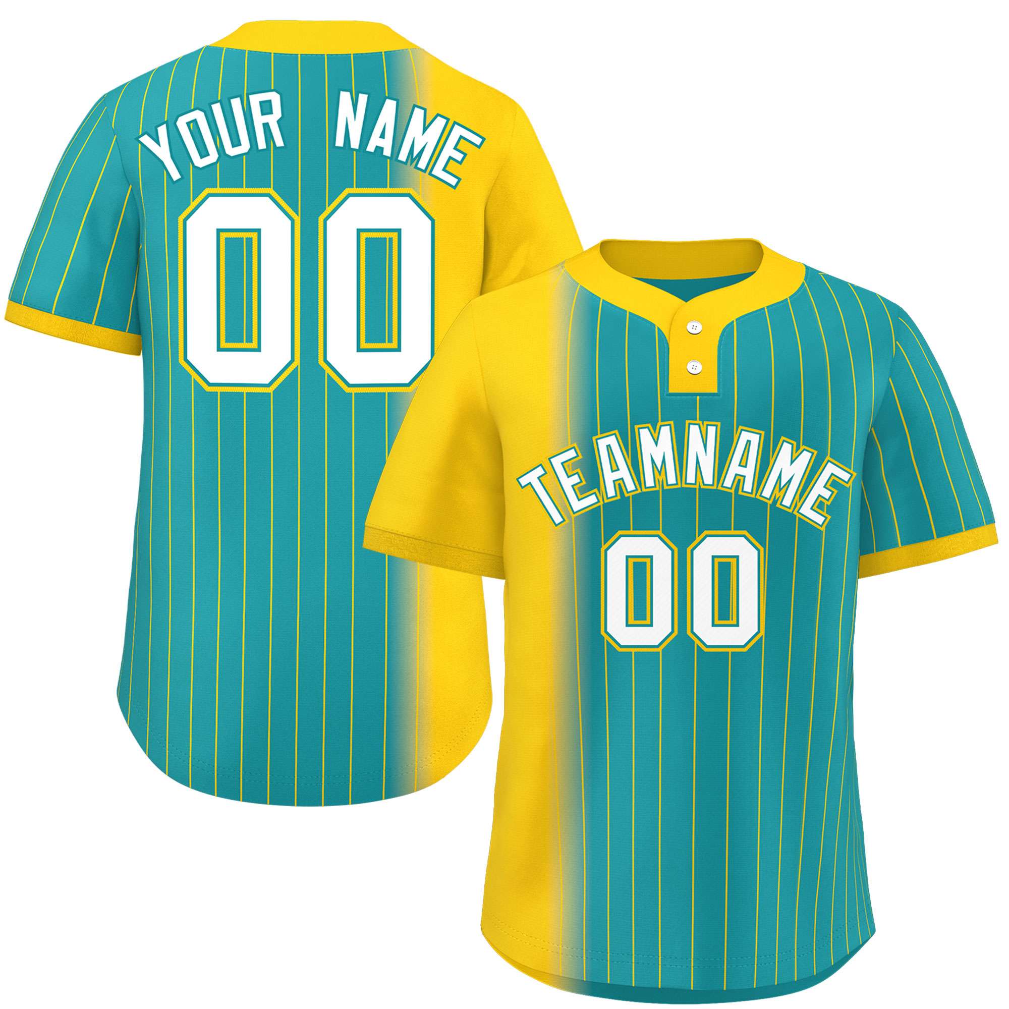 Custom Gold Aqua Gradient Stripe Fashion Authentic Two-Button Softball Jersey