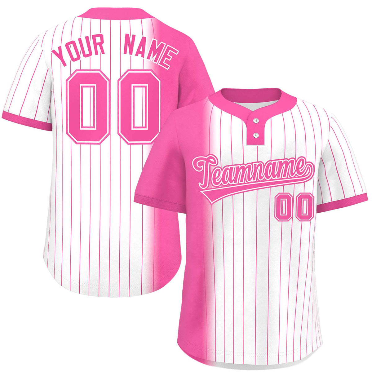 Custom Pink White Gradient Stripe Fashion Authentic Two-Button Softball Jersey