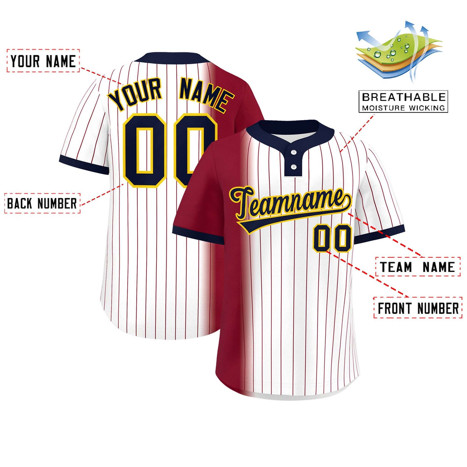Custom Crimson White-Navy Gradient Stripe Fashion Authentic Two-Button Softball Jersey