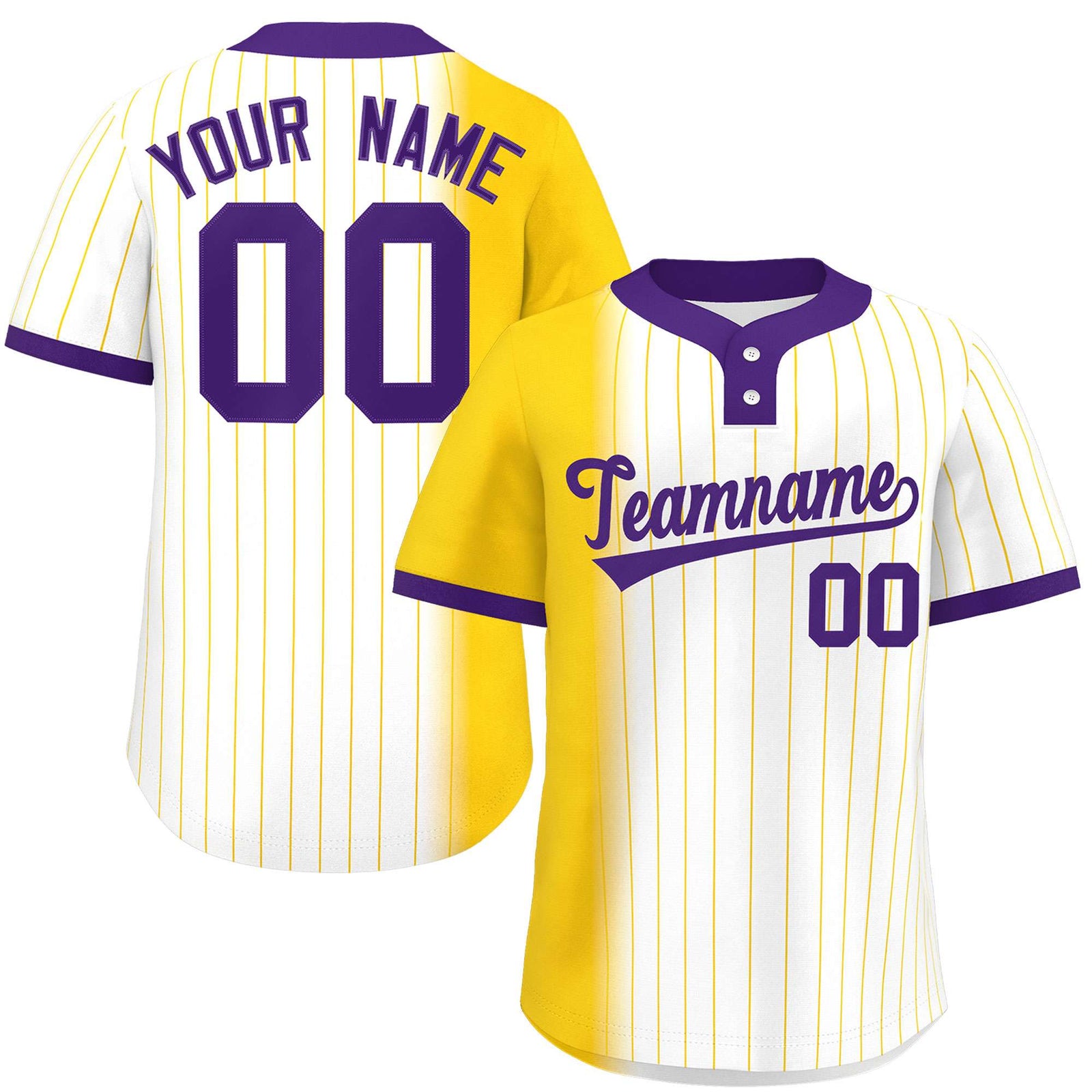 Custom Gold White-Purple Gradient Stripe Fashion Authentic Two-Button Softball Jersey
