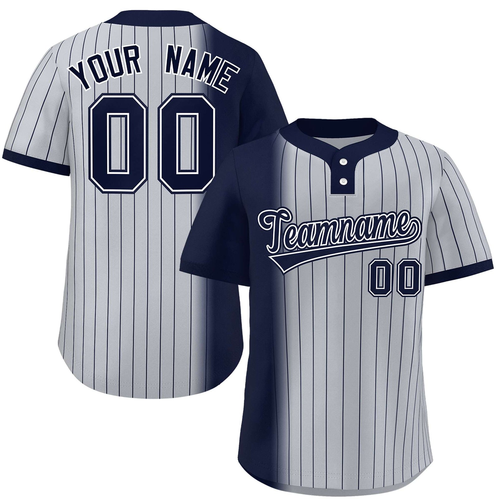 Custom Navy Gray Gradient Stripe Fashion Authentic Two-Button Softball Jersey