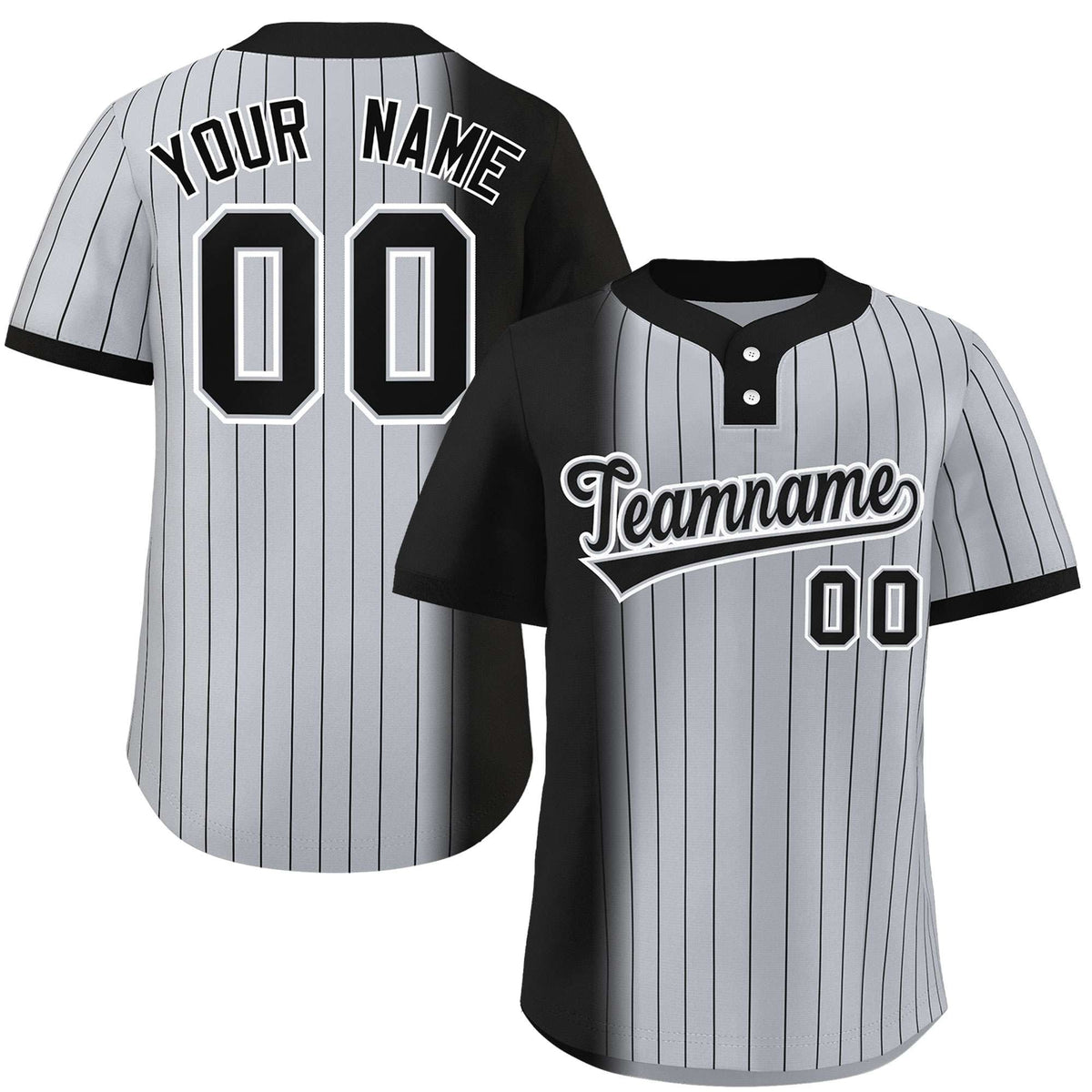 Custom Black Gray Gradient Stripe Fashion Authentic Two-Button Softball Jersey