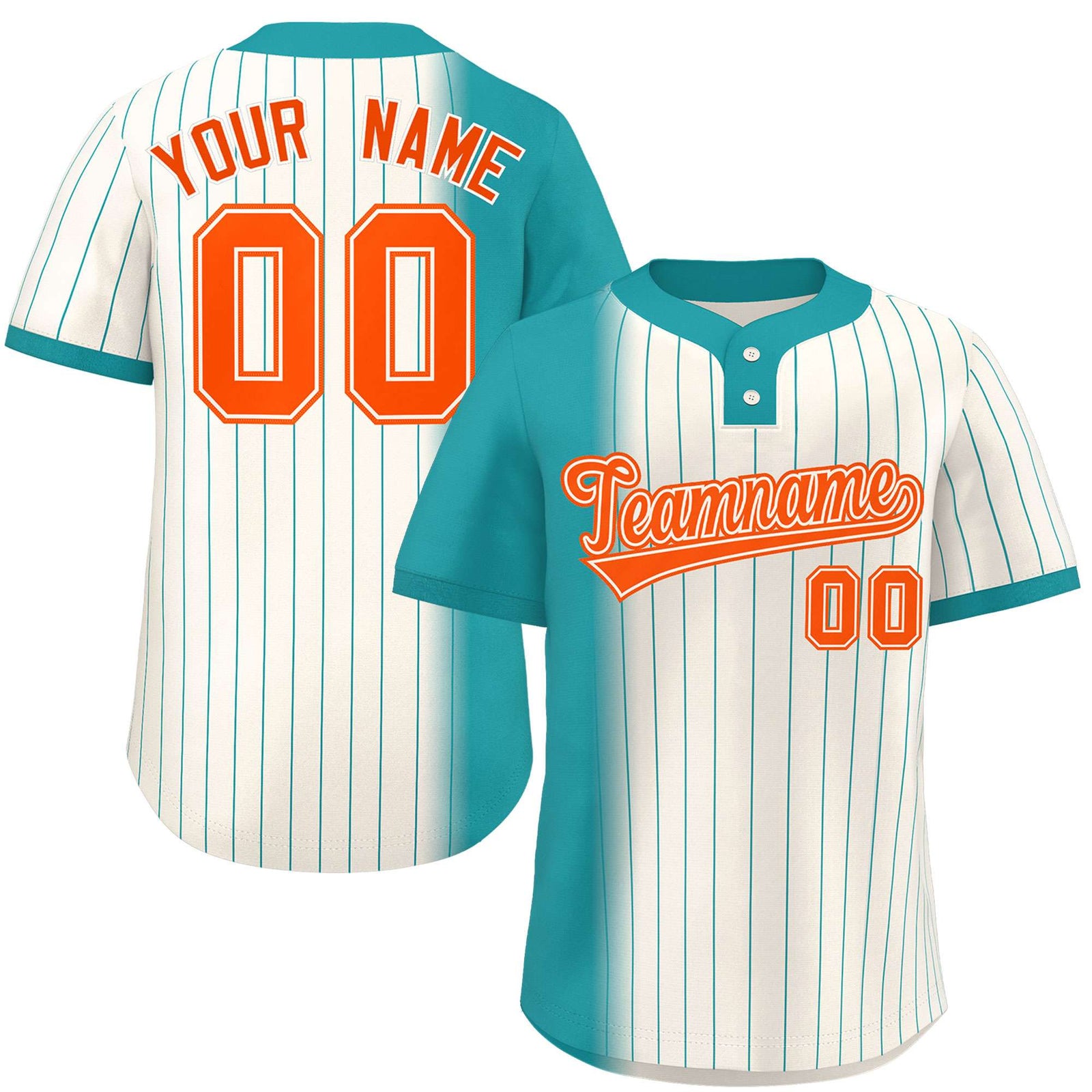 Custom Aqua Cream Gradient Stripe Fashion Authentic Two-Button Softball Jersey