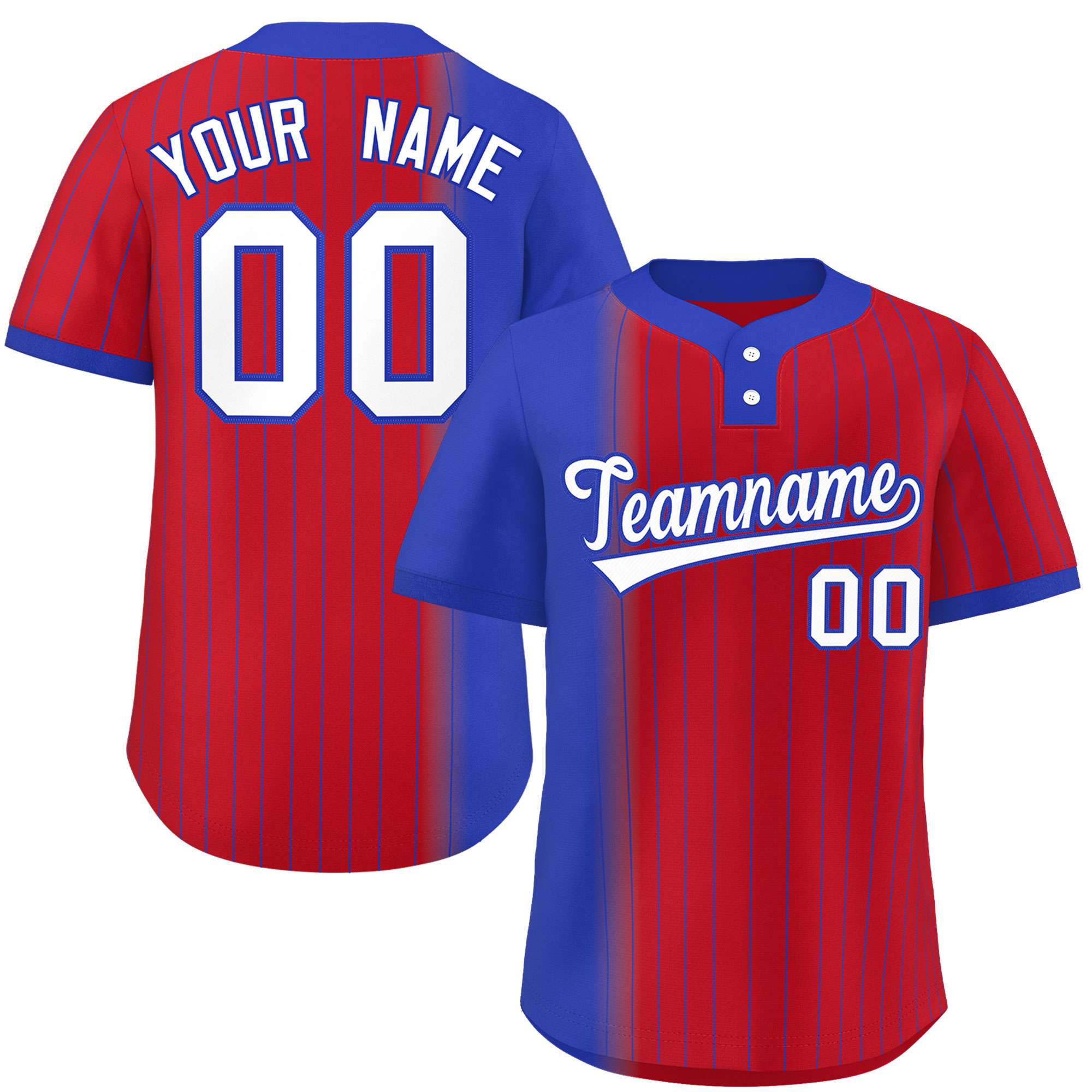 Custom Royal Red Gradient Stripe Fashion Authentic Two-Button Softball Jersey