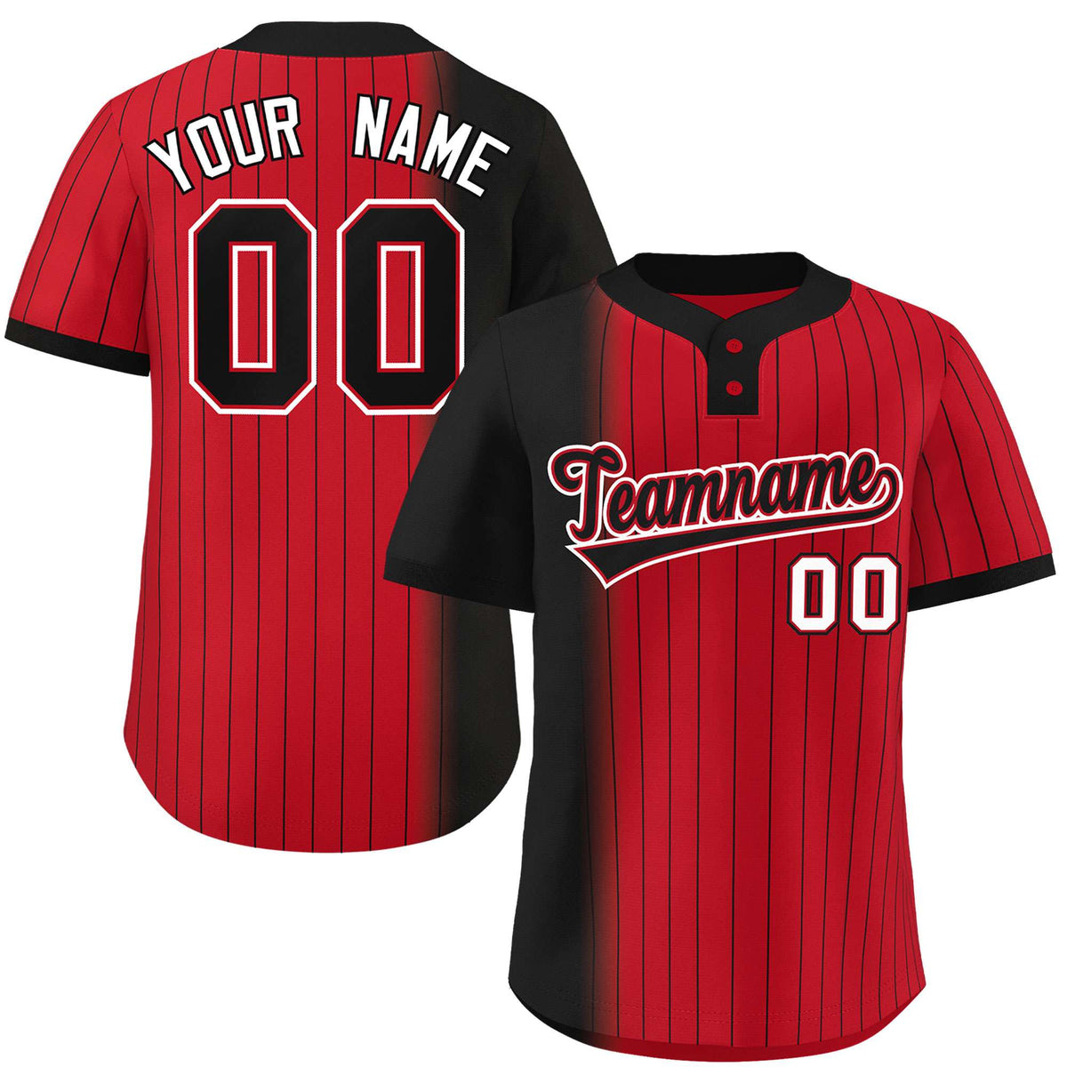 Custom Black Red Gradient Stripe Fashion Authentic Two-Button Softball Jersey