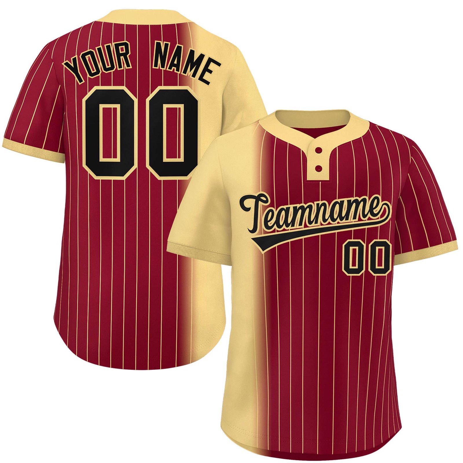Custom Khaki Crimson Gradient Stripe Fashion Authentic Two-Button Softball Jersey