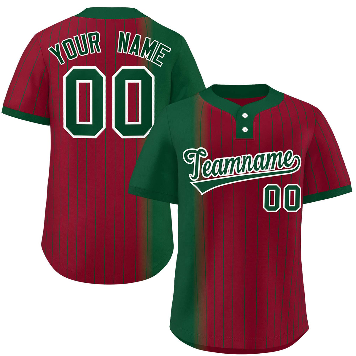 Custom Green Crimson Gradient Stripe Fashion Authentic Two-Button Softball Jersey