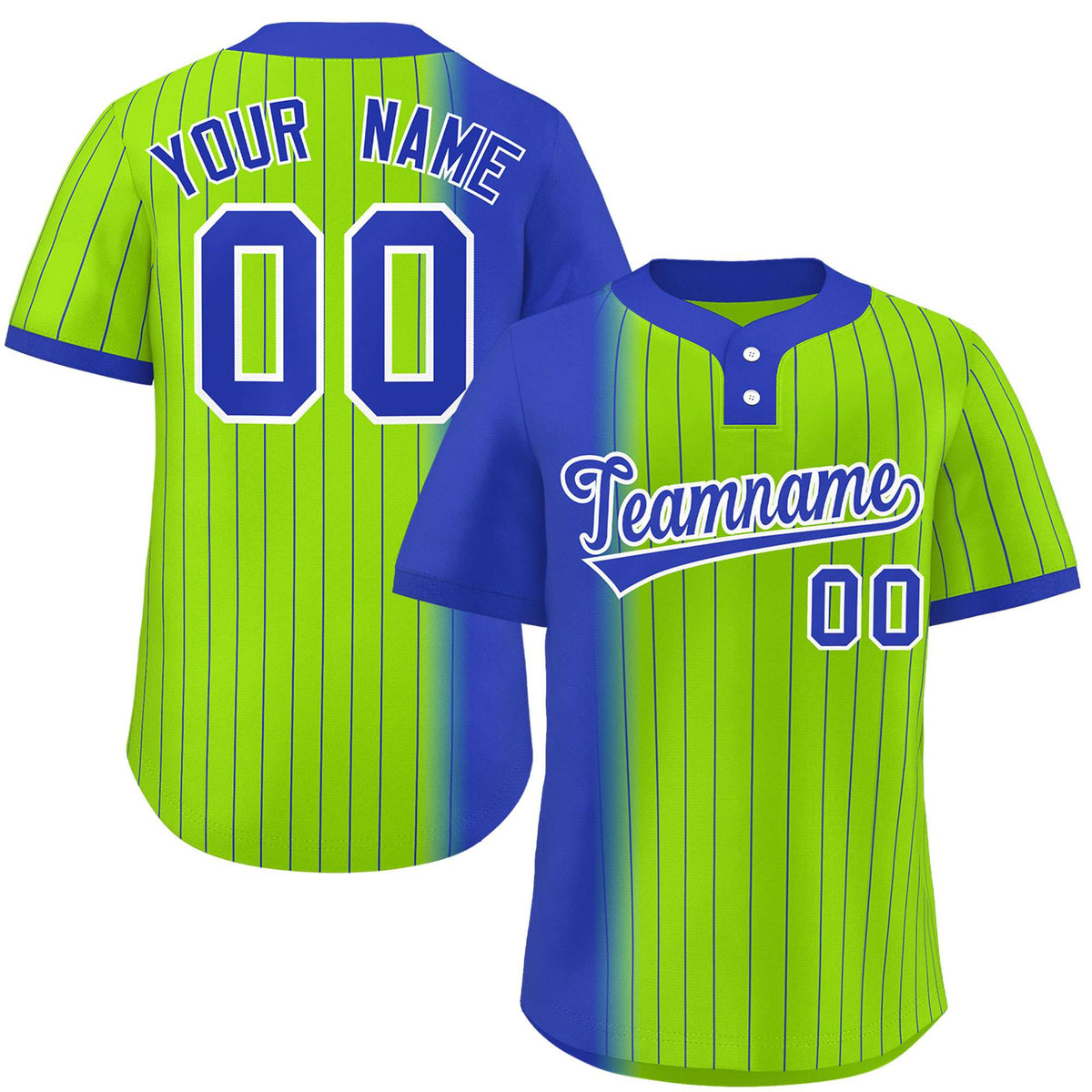 Custom Royal Neon Green Gradient Stripe Fashion Authentic Two-Button Softball Jersey