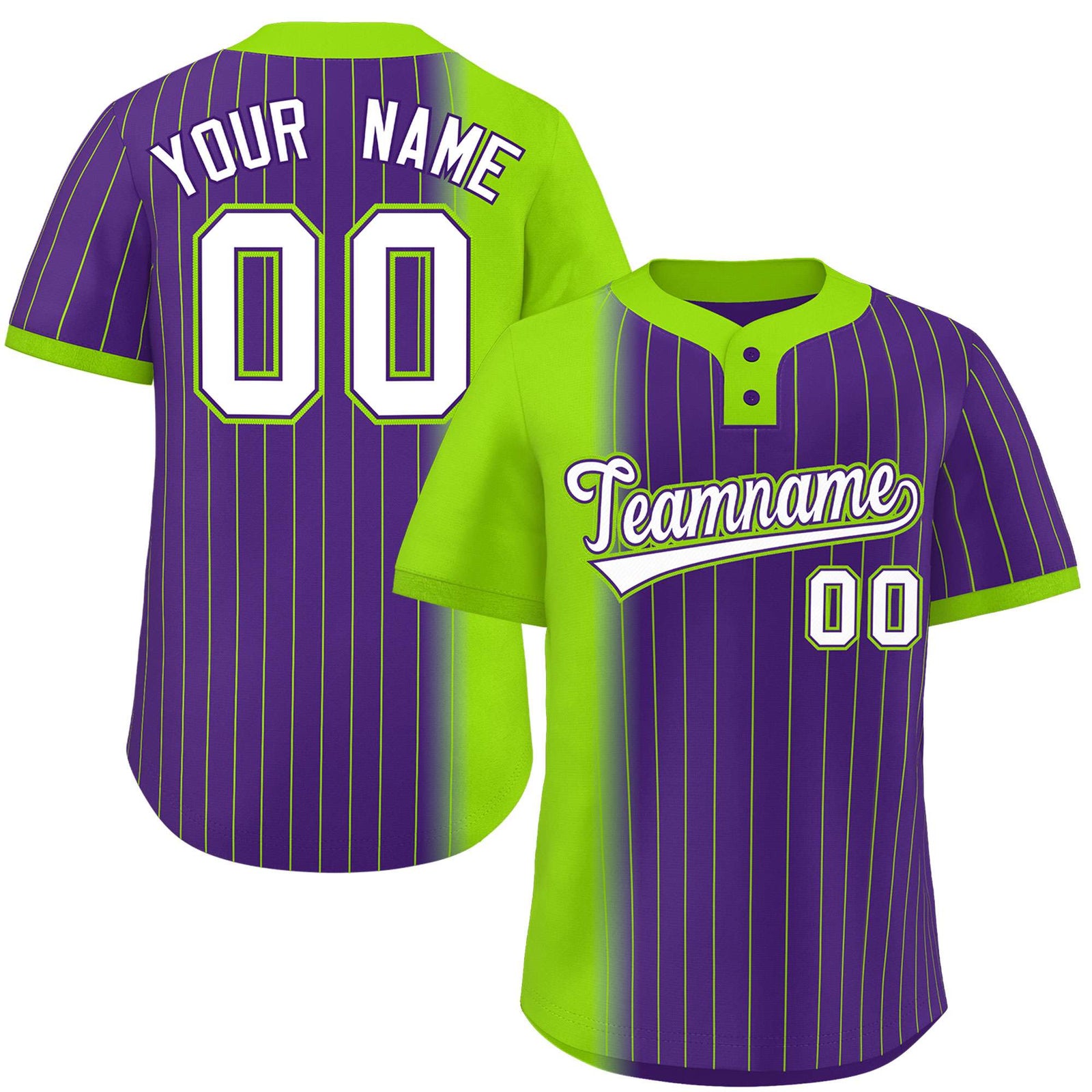 Custom Neon Green Purple Gradient Stripe Fashion Authentic Two-Button Softball Jersey