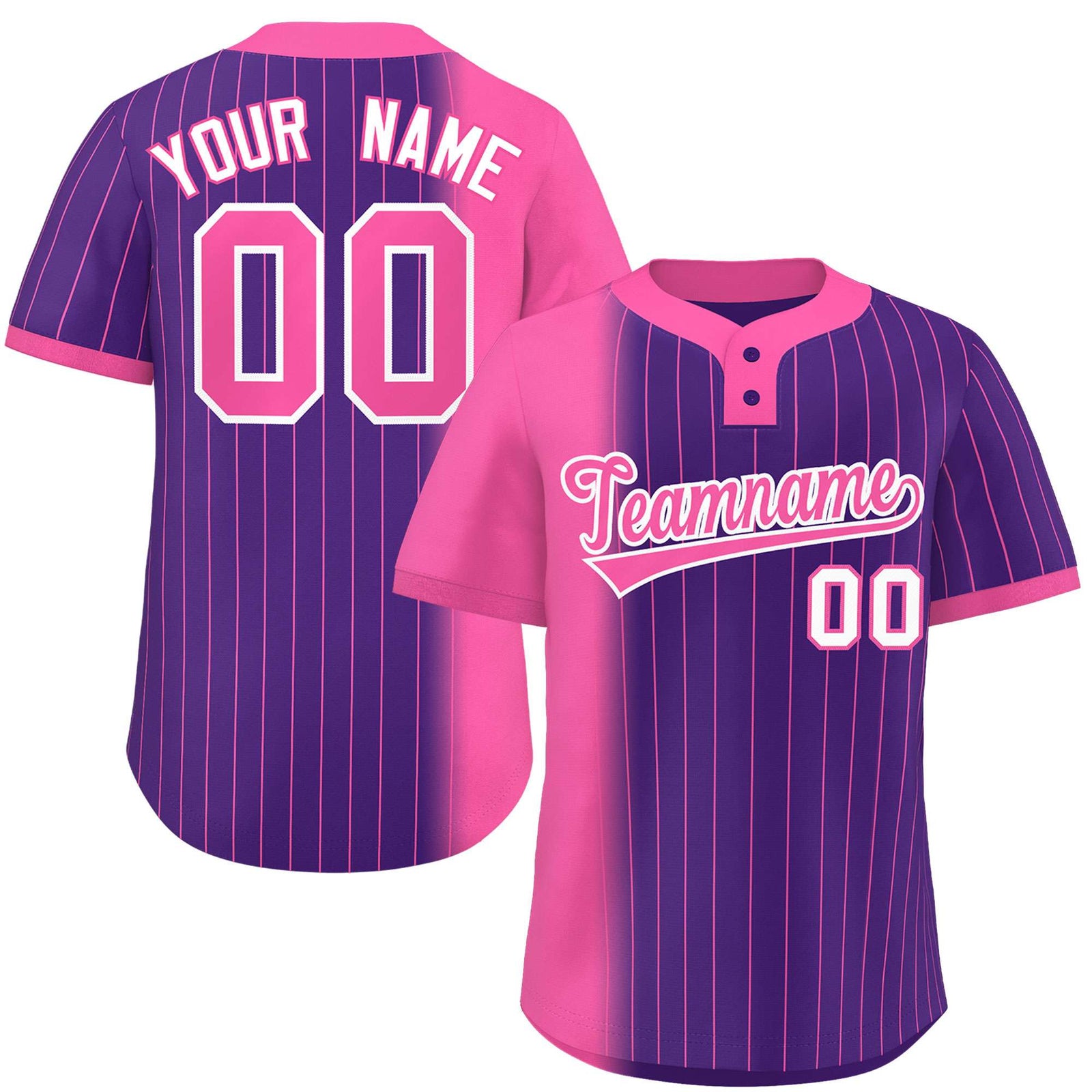 Custom Pink Purple Gradient Stripe Fashion Authentic Two-Button Softball Jersey