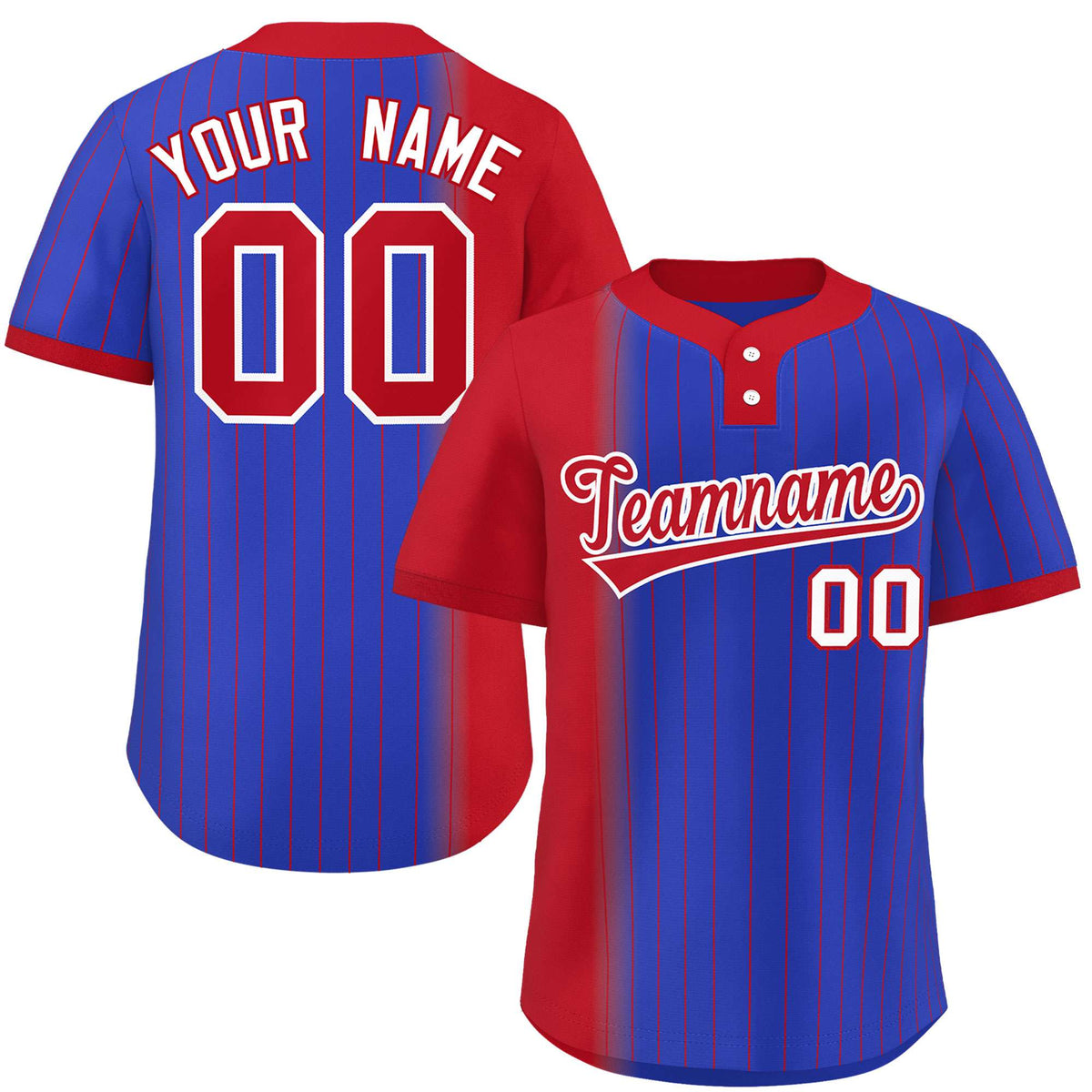 Custom Red Royal Gradient Stripe Fashion Authentic Two-Button Softball Jersey