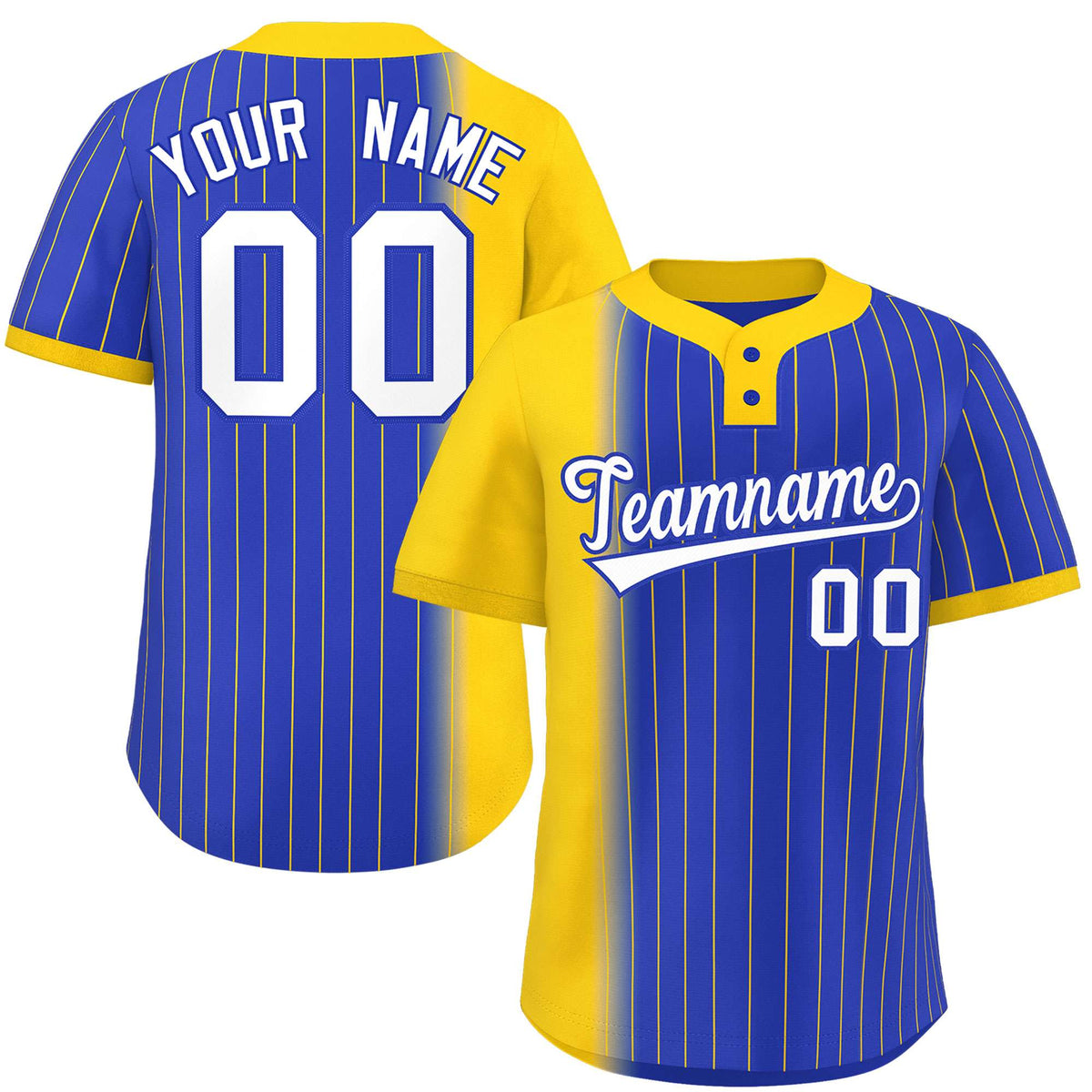 Custom Gold Royal Gradient Stripe Fashion Authentic Two-Button Softball Jersey