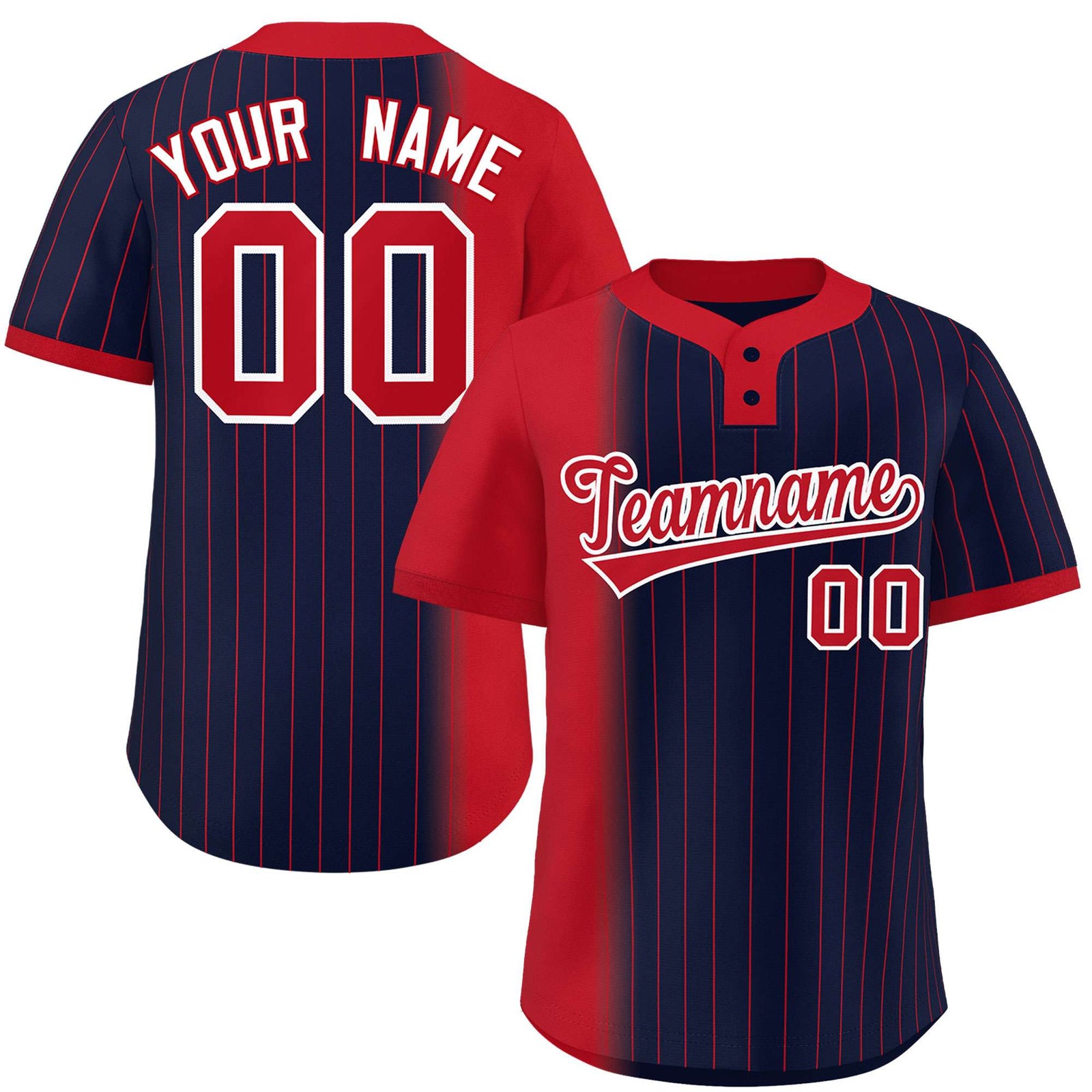 Custom Red Navy Gradient Stripe Fashion Authentic Two-Button Softball Jersey