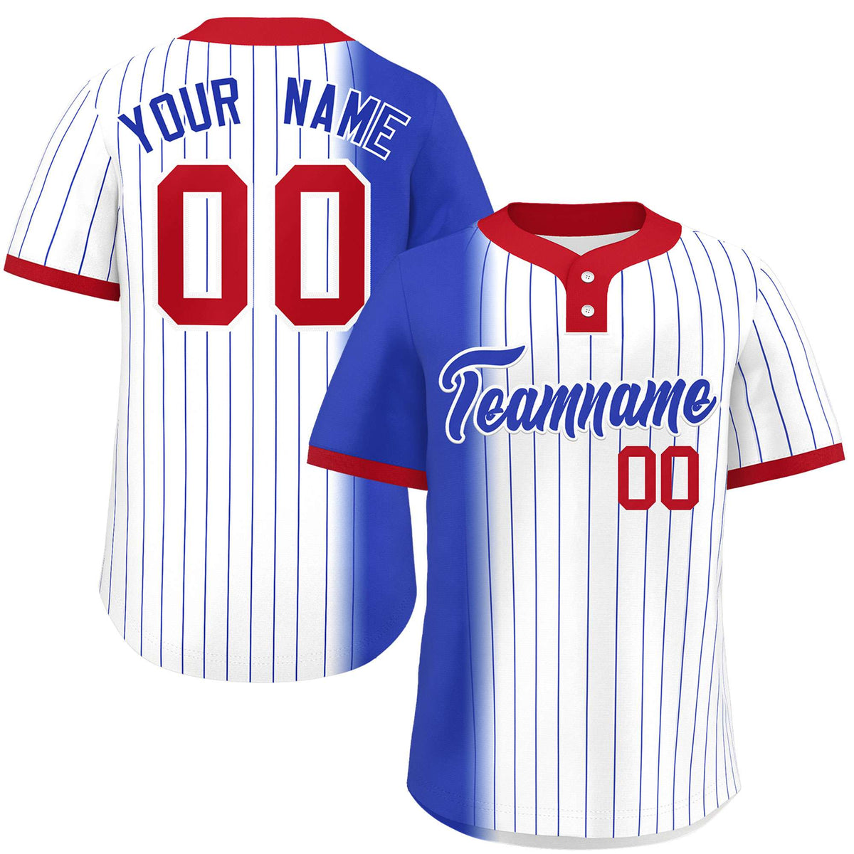 Custom Royal White-Red Gradient Stripe Fashion Authentic Two-Button Softball Jersey