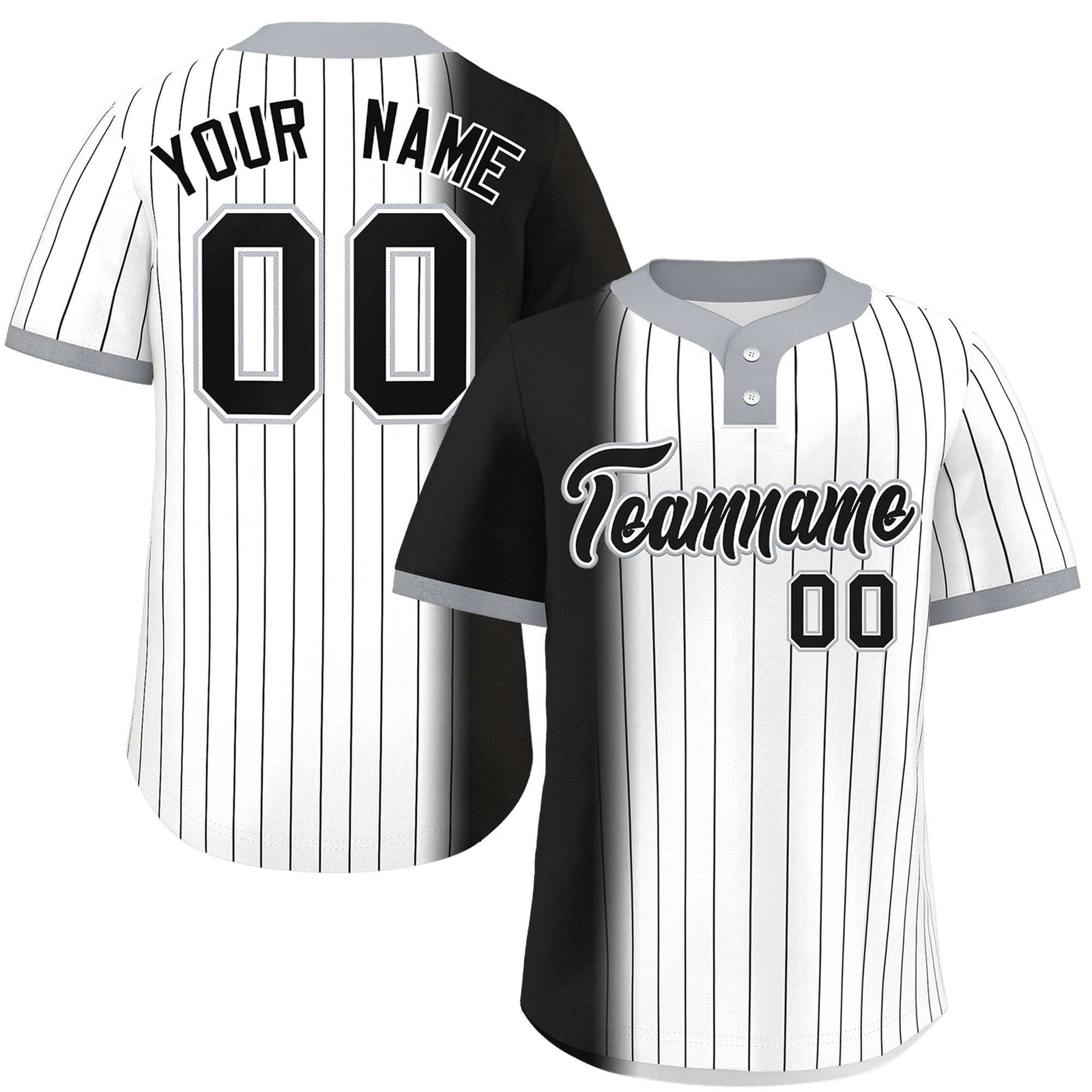 Custom Black White-Gray Gradient Stripe Fashion Authentic Two-Button Softball Jersey