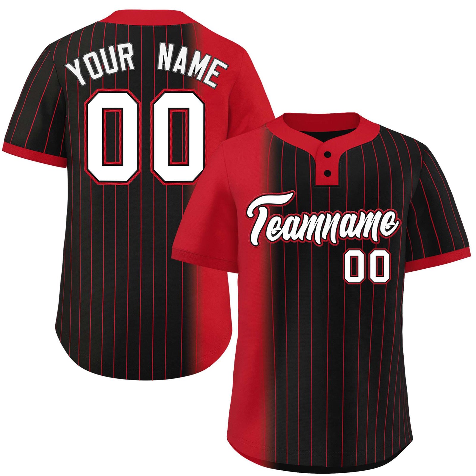 Custom Red Black Gradient Stripe Fashion Authentic Two-Button Softball Jersey