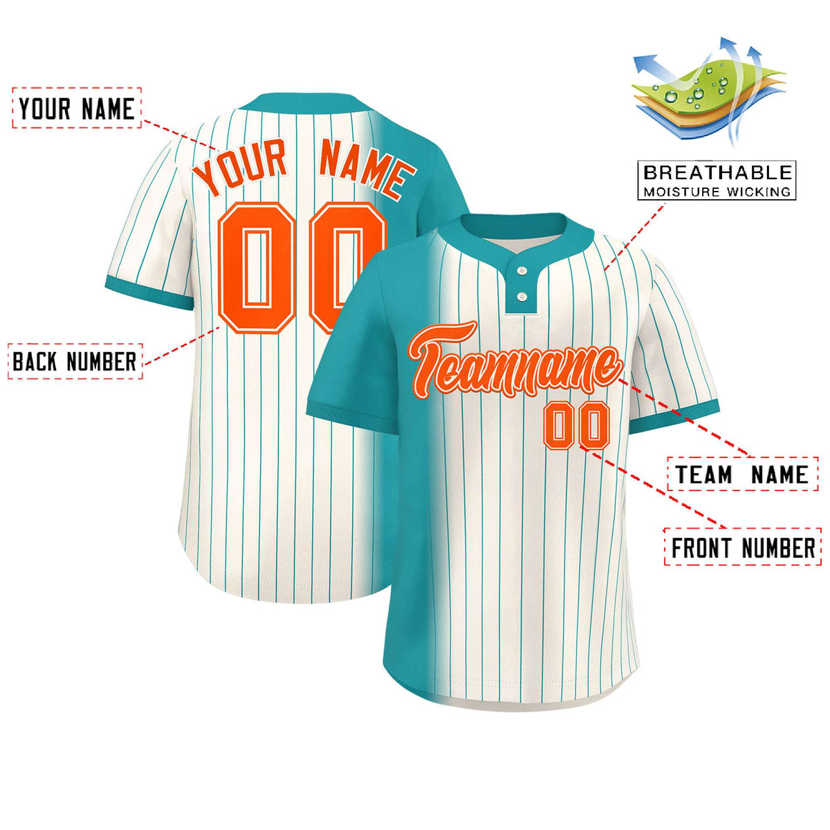 Custom Aqua Cream Gradient Stripe Fashion Authentic Two-Button Softball Jersey