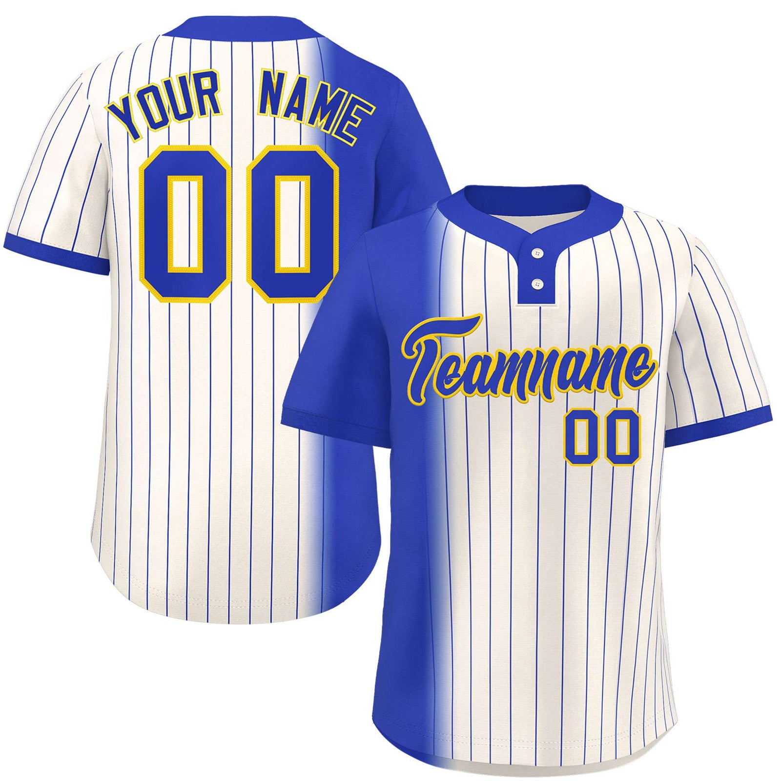 Custom Royal Cream Gradient Stripe Fashion Authentic Two-Button Softball Jersey