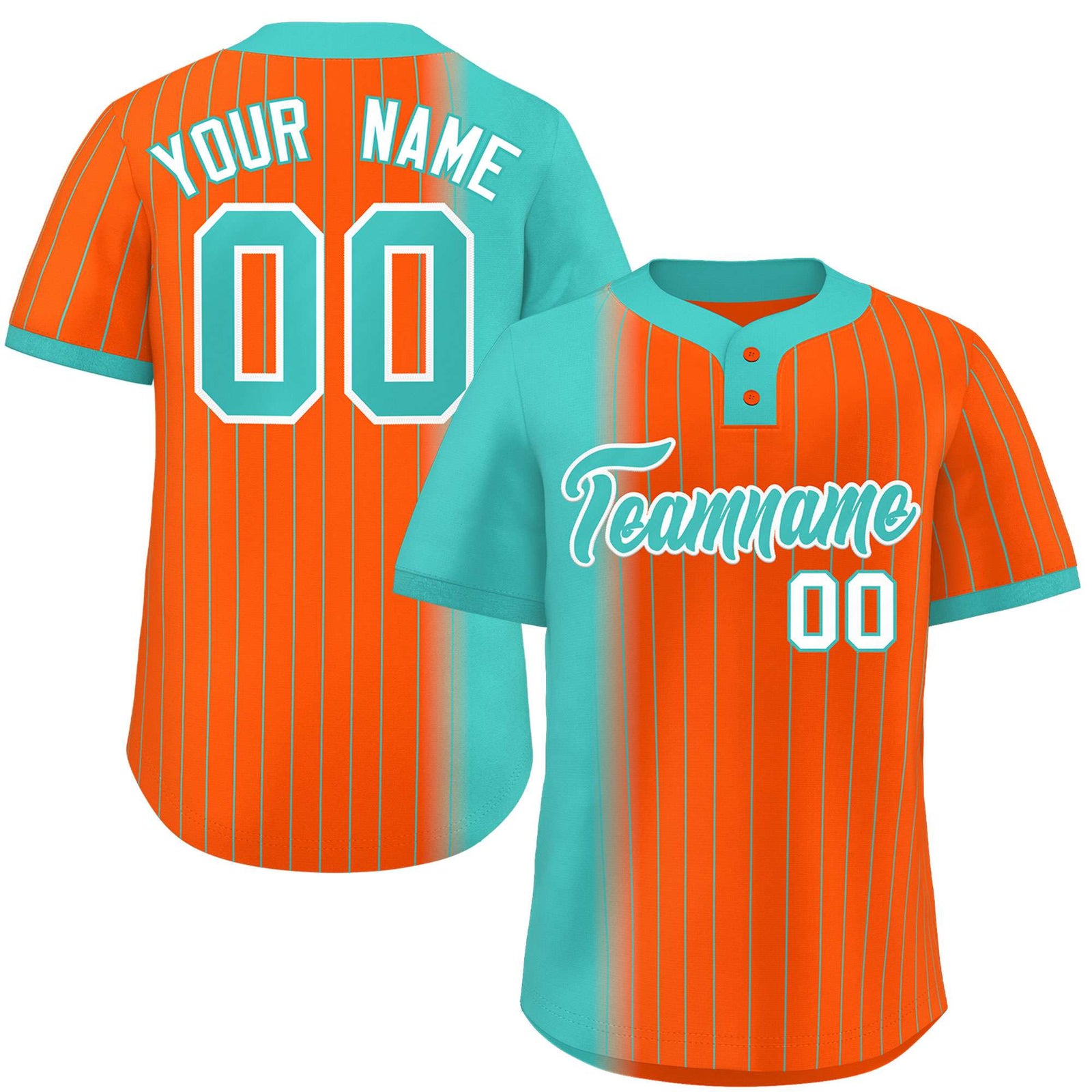 Custom Aqua Orange Gradient Stripe Fashion Authentic Two-Button Softball Jersey