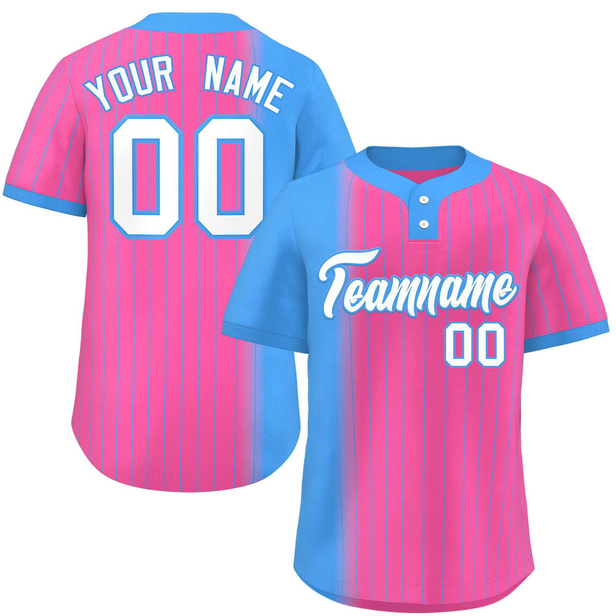 Custom Powder Blue Pink Gradient Stripe Fashion Authentic Two-Button Softball Jersey