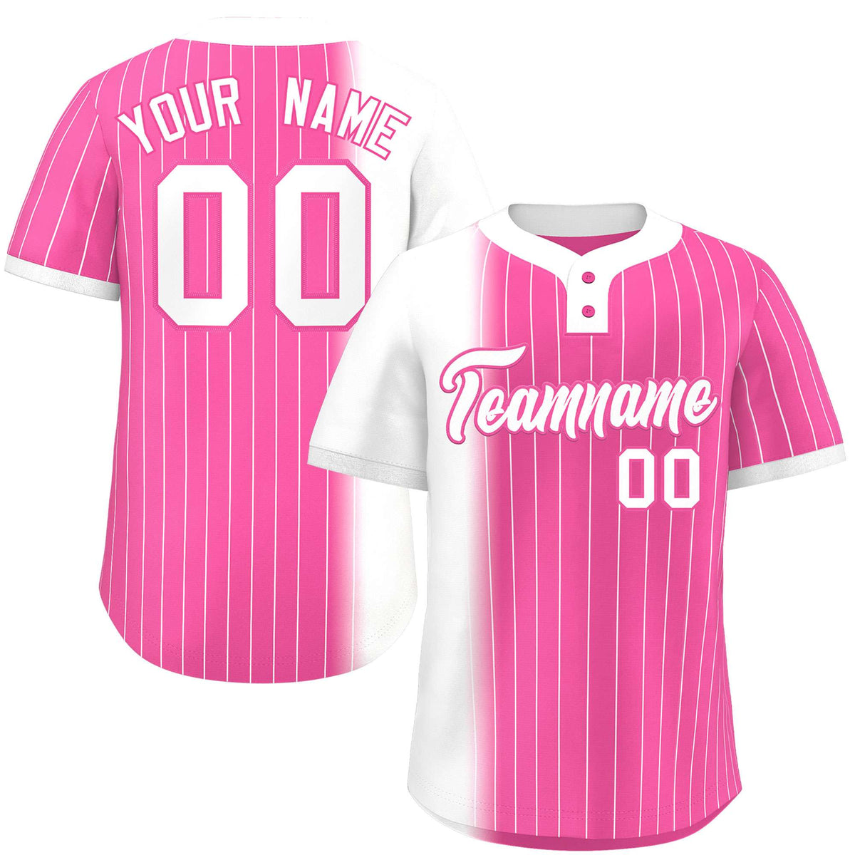 Custom White Pink Gradient Stripe Fashion Authentic Two-Button Softball Jersey