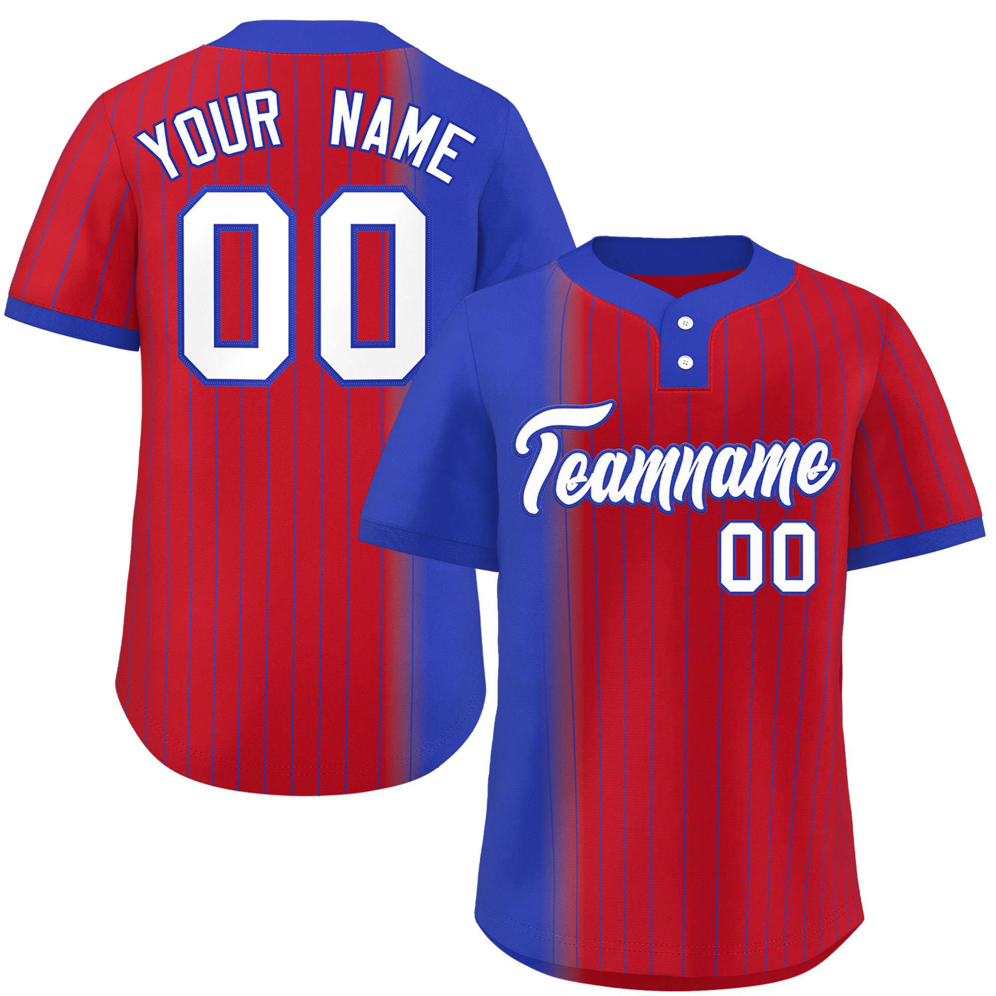 Custom Royal Red Gradient Stripe Fashion Authentic Two-Button Softball Jersey