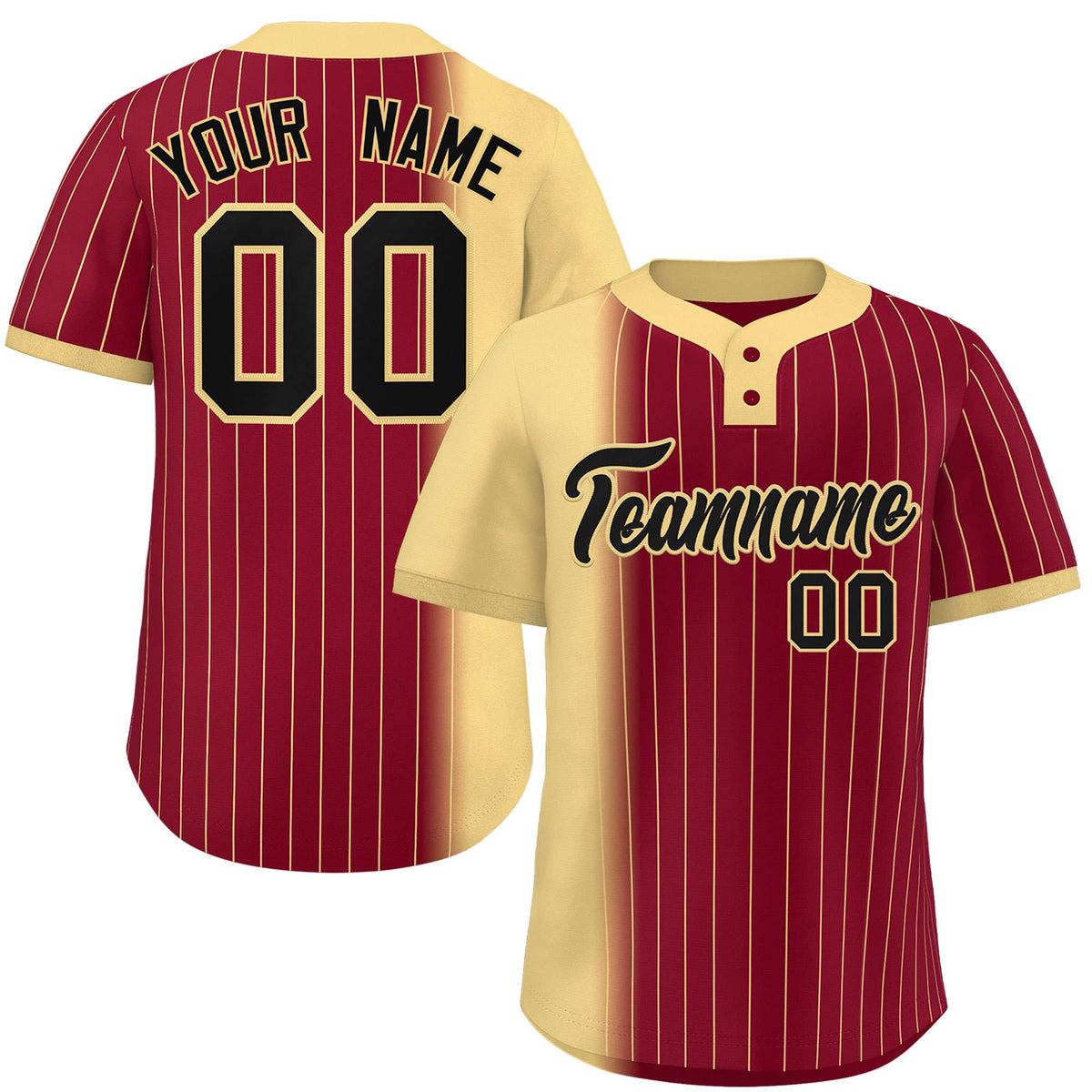 Custom Khaki Crimson Gradient Stripe Fashion Authentic Two-Button Softball Jersey