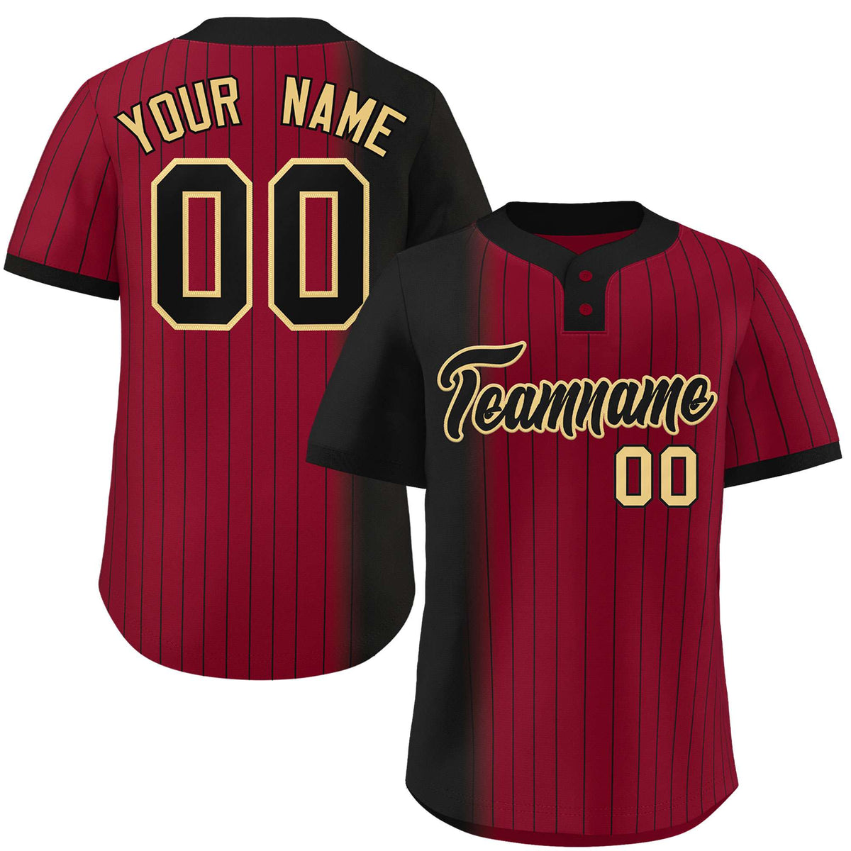 Custom Black Crimson Gradient Stripe Fashion Authentic Two-Button Softball Jersey