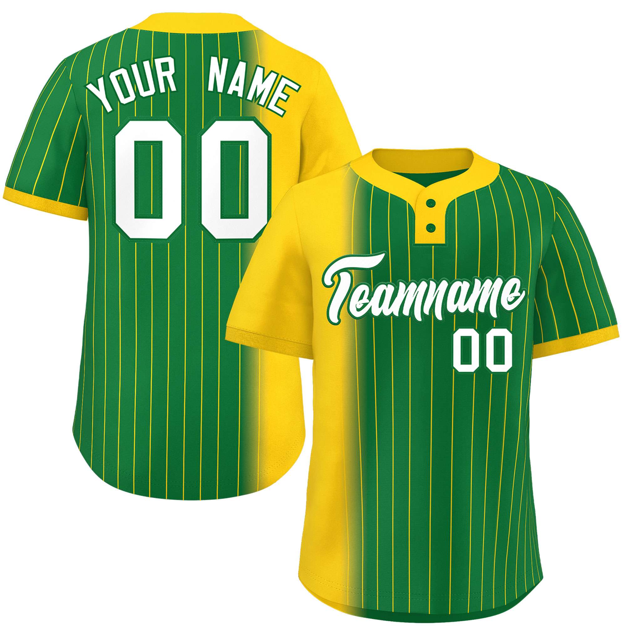 Custom Gold Kelly Green Gradient Stripe Fashion Authentic Two-Button Softball Jersey