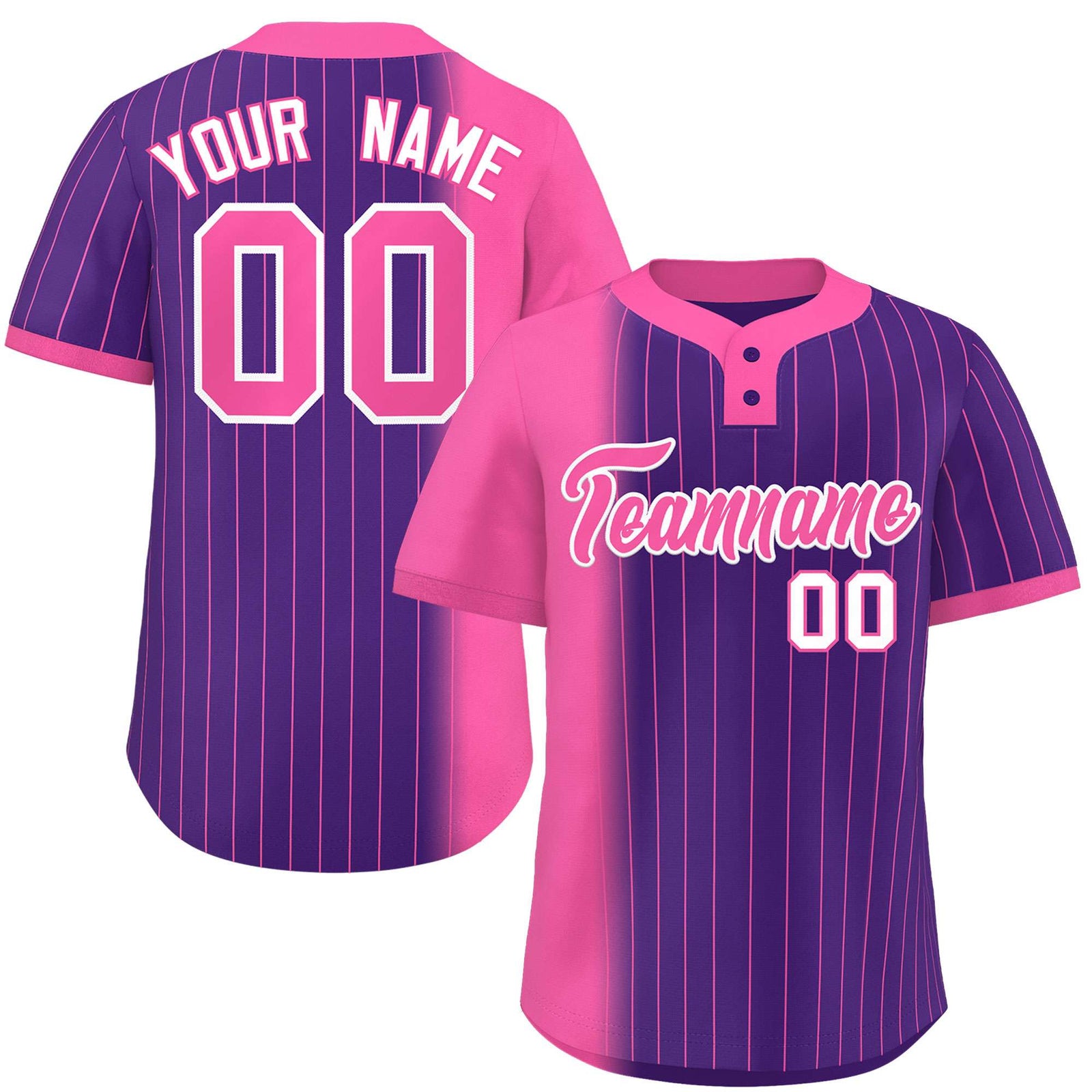 Custom Pink Purple Gradient Stripe Fashion Authentic Two-Button Softball Jersey