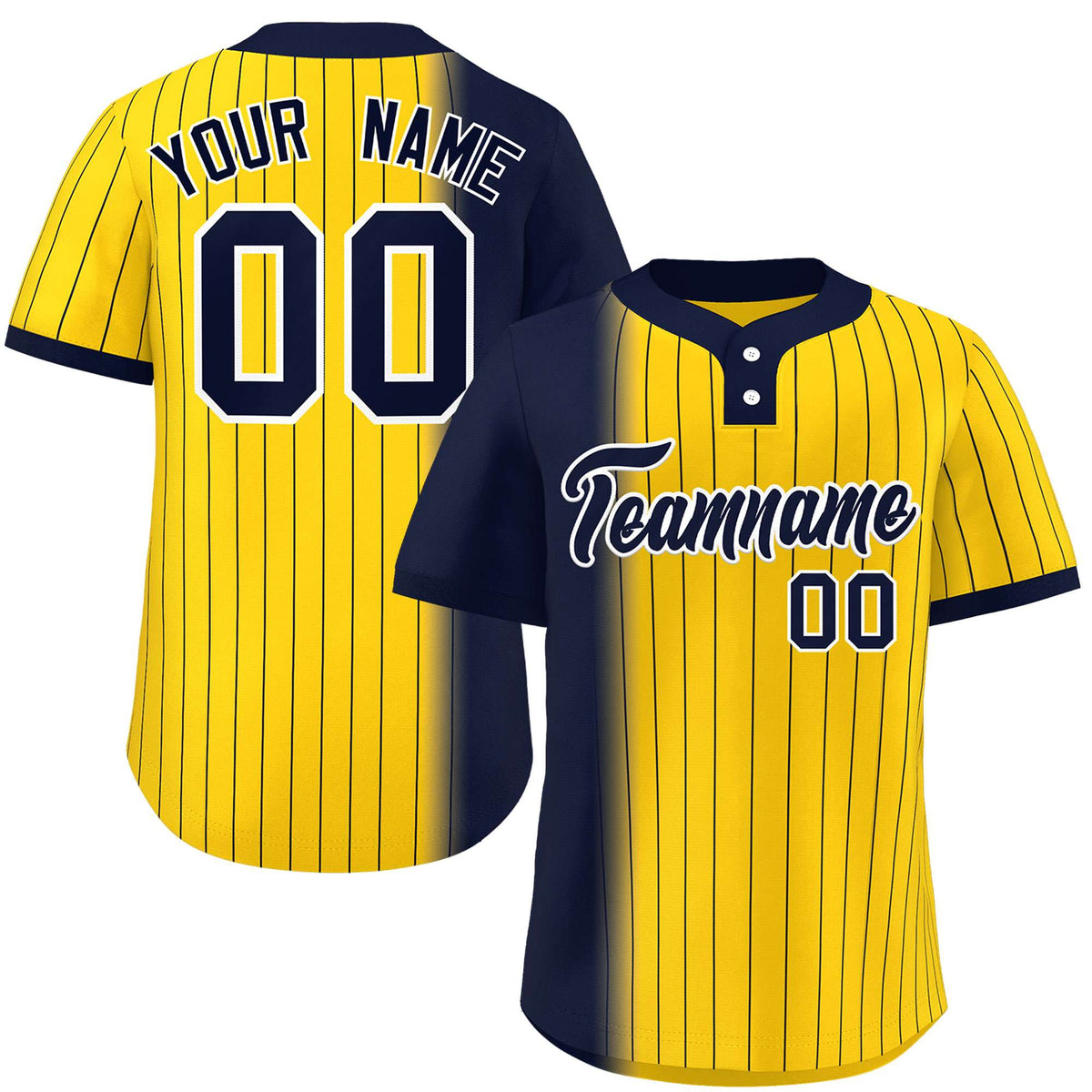 Custom Navy Gold Gradient Stripe Fashion Authentic Two-Button Softball Jersey