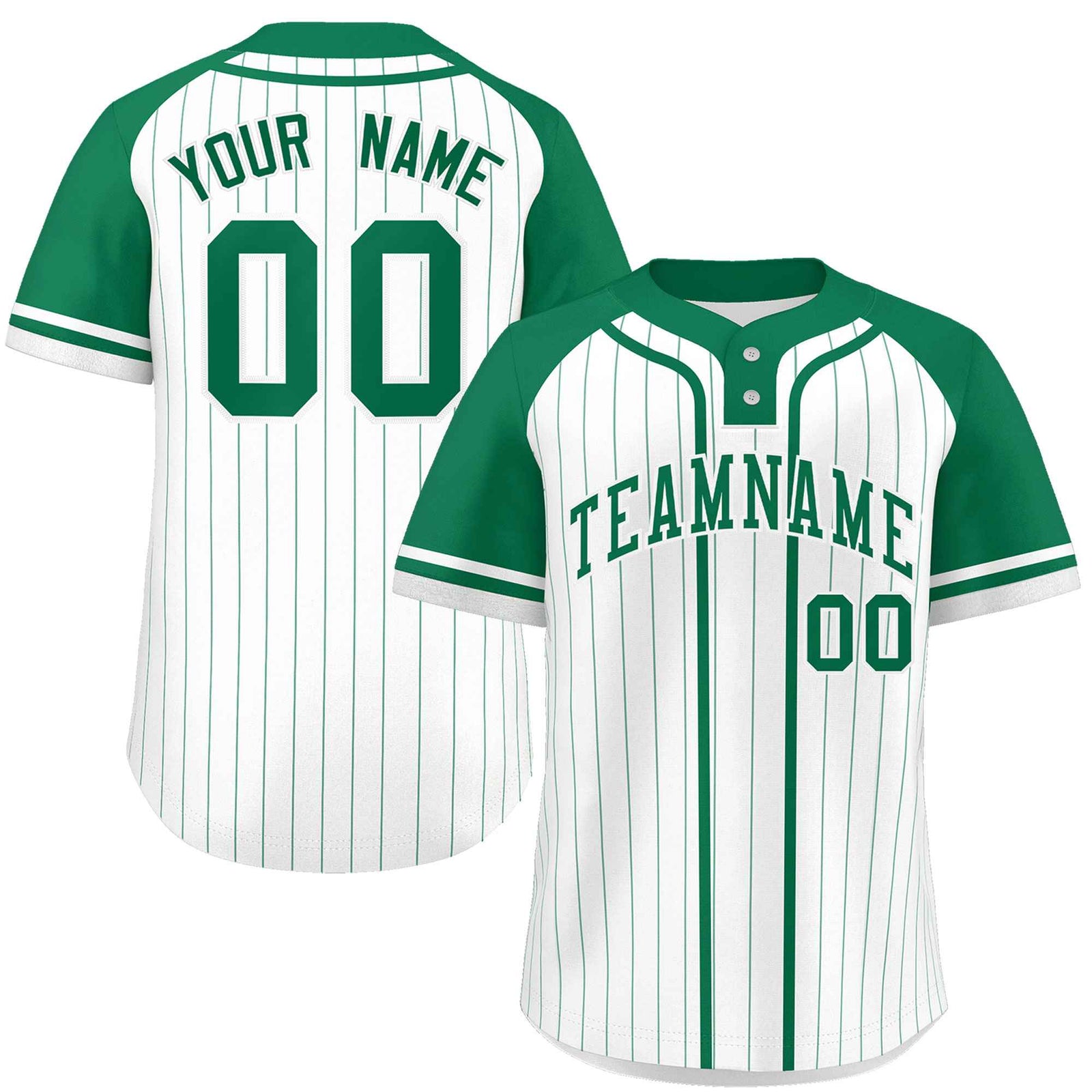 Custom White Kelly Green Stripe Fashion Raglan Sleeves Authentic Two-Button Softball Jersey