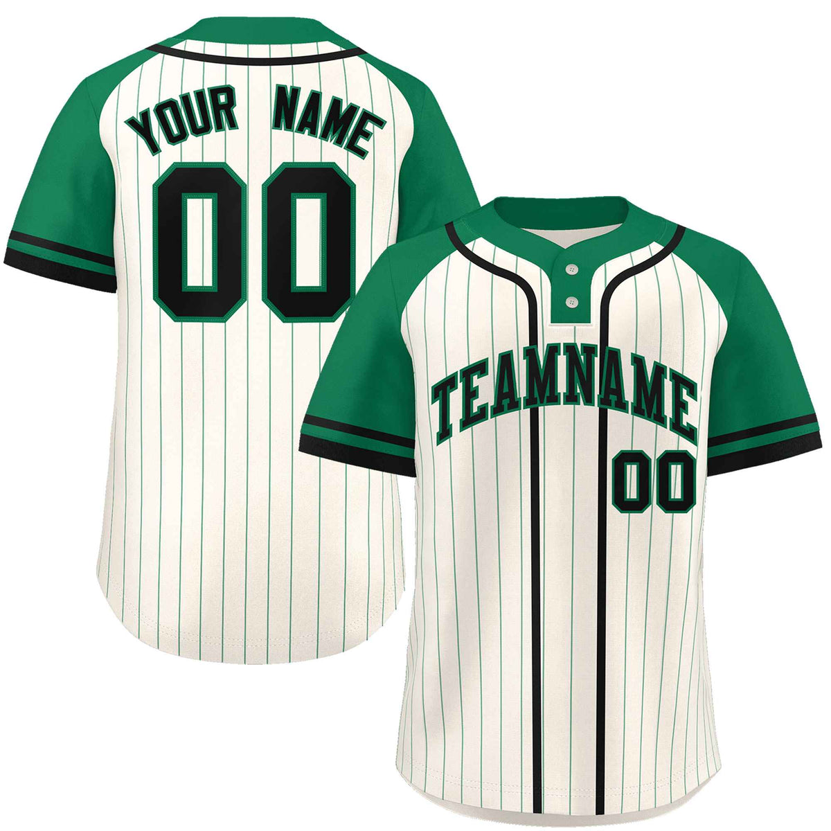 Custom Cream Kelly Green-Black Stripe Fashion Raglan Sleeves Authentic Two-Button Softball Jersey