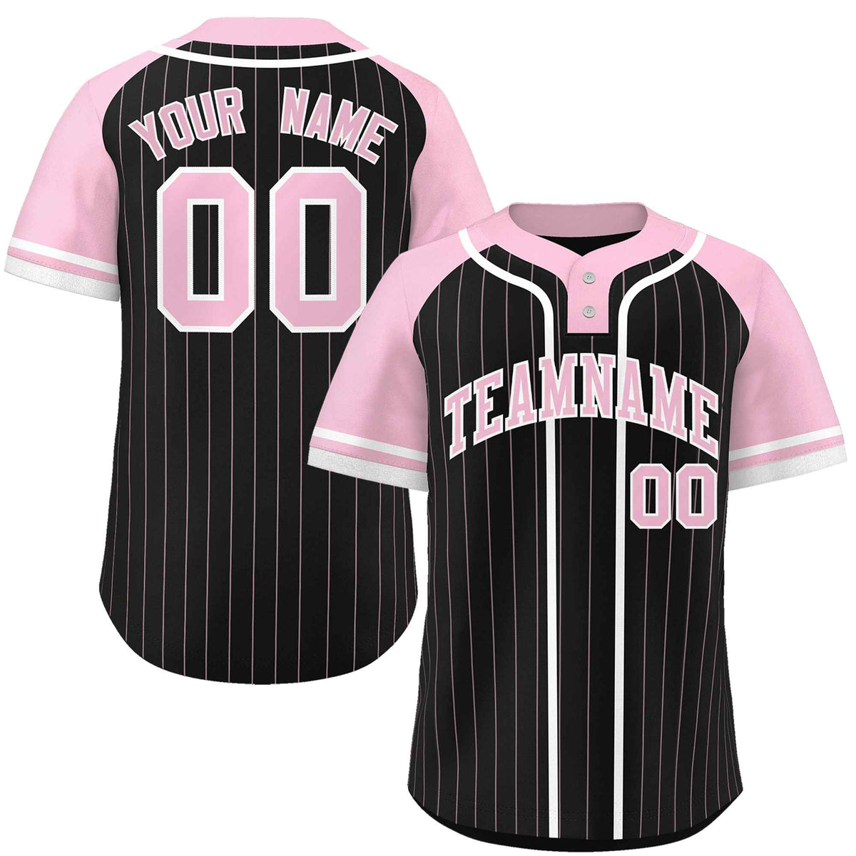 Custom Black Light Pink-White Stripe Fashion Raglan Sleeves Authentic Two-Button Softball Jersey